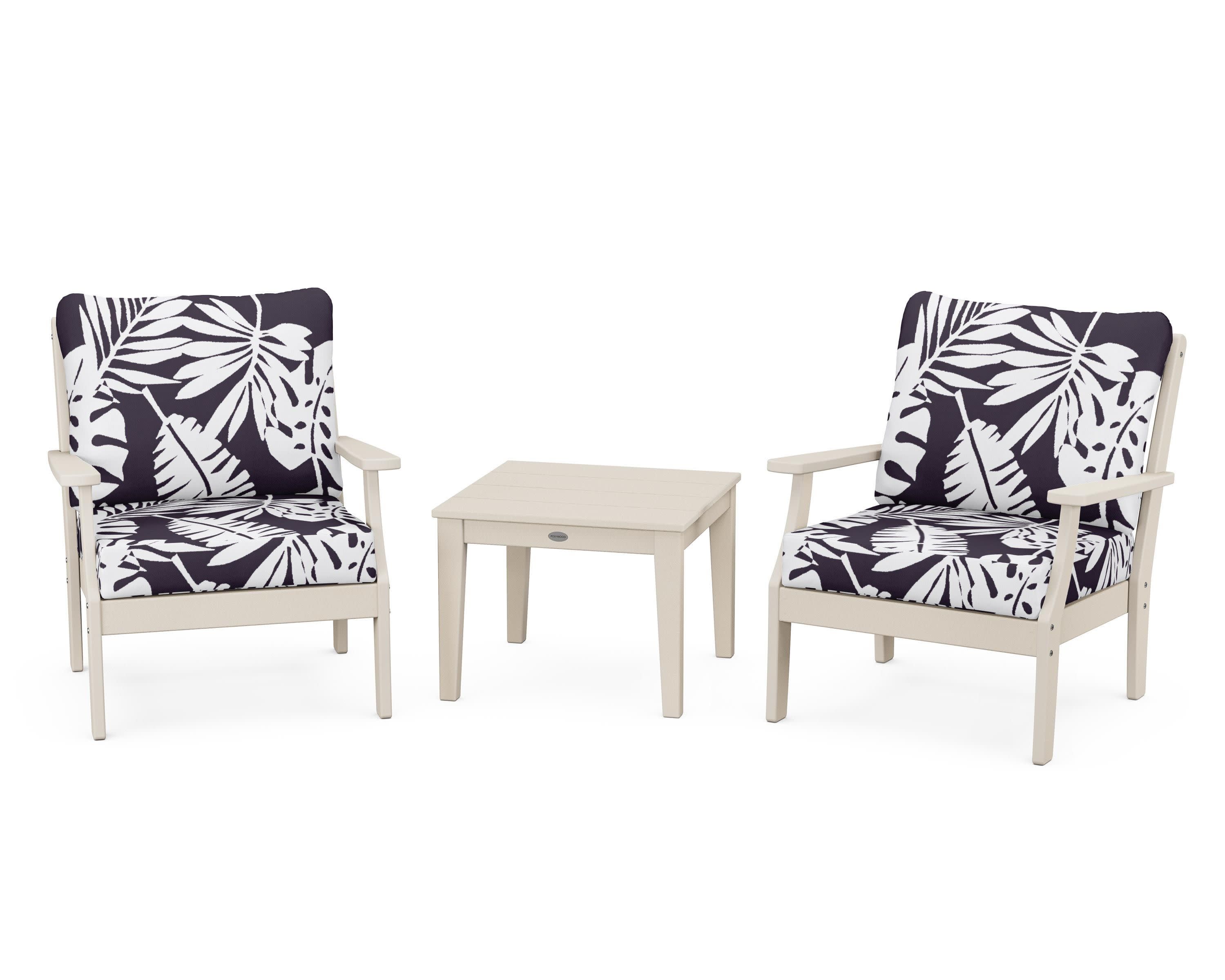 Braxton 3-Piece Deep Seating Set in Sand / Leaf Navy