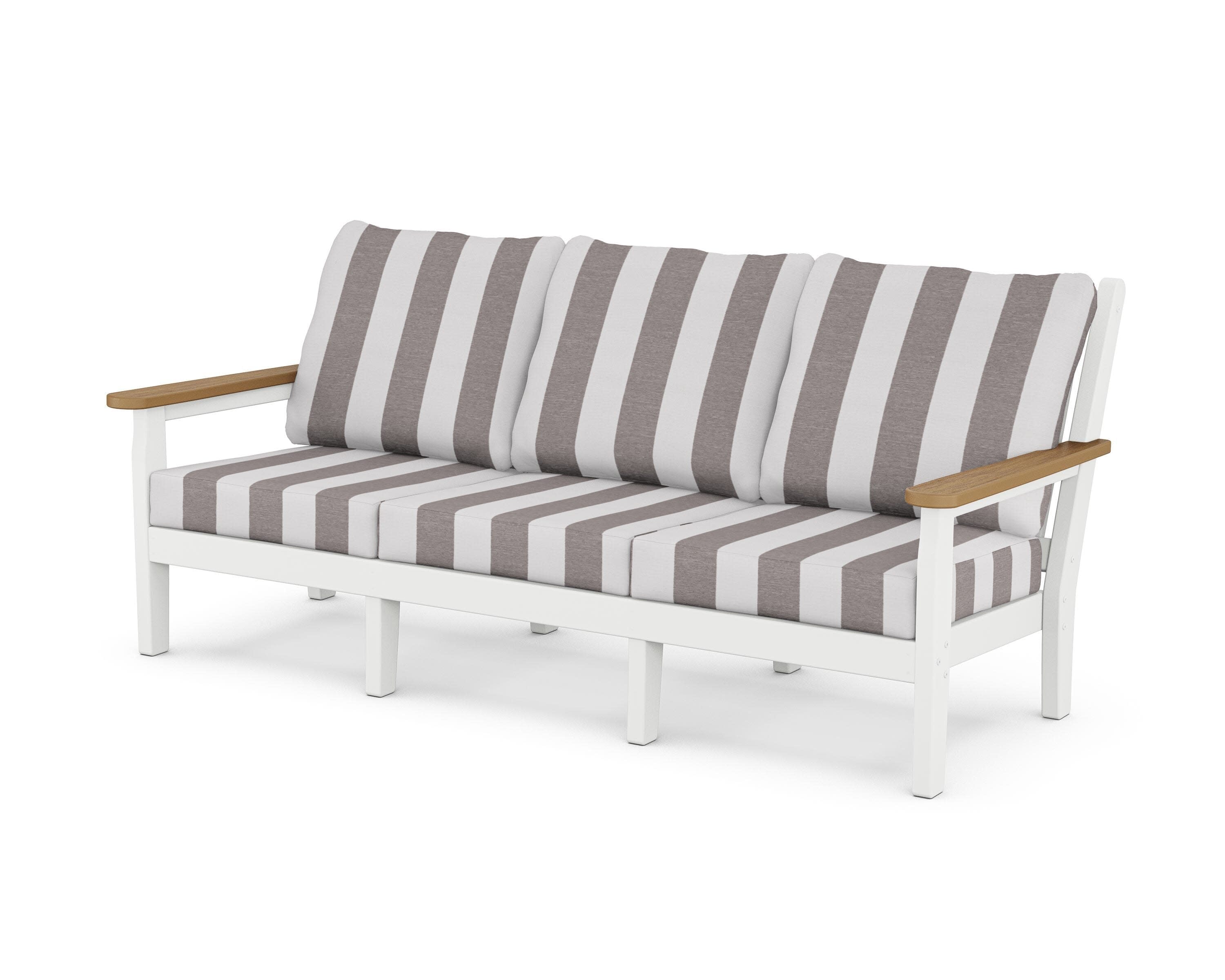 Chippendale Deep Seating Sofa in White / Natural / Cabana Stripe Grey Mist