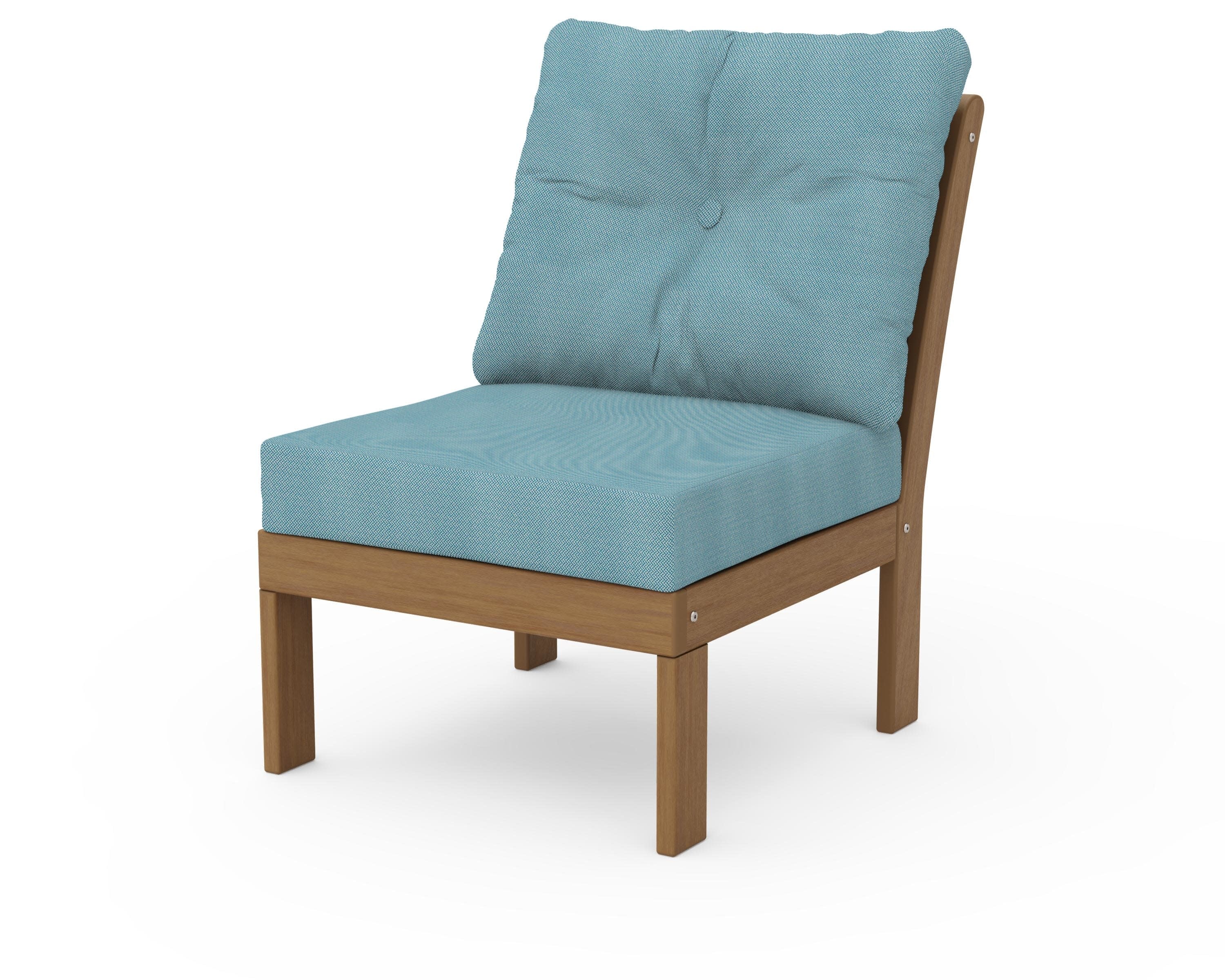 Vineyard Modular Armless Chair in Natural / Lattice Sky Blue