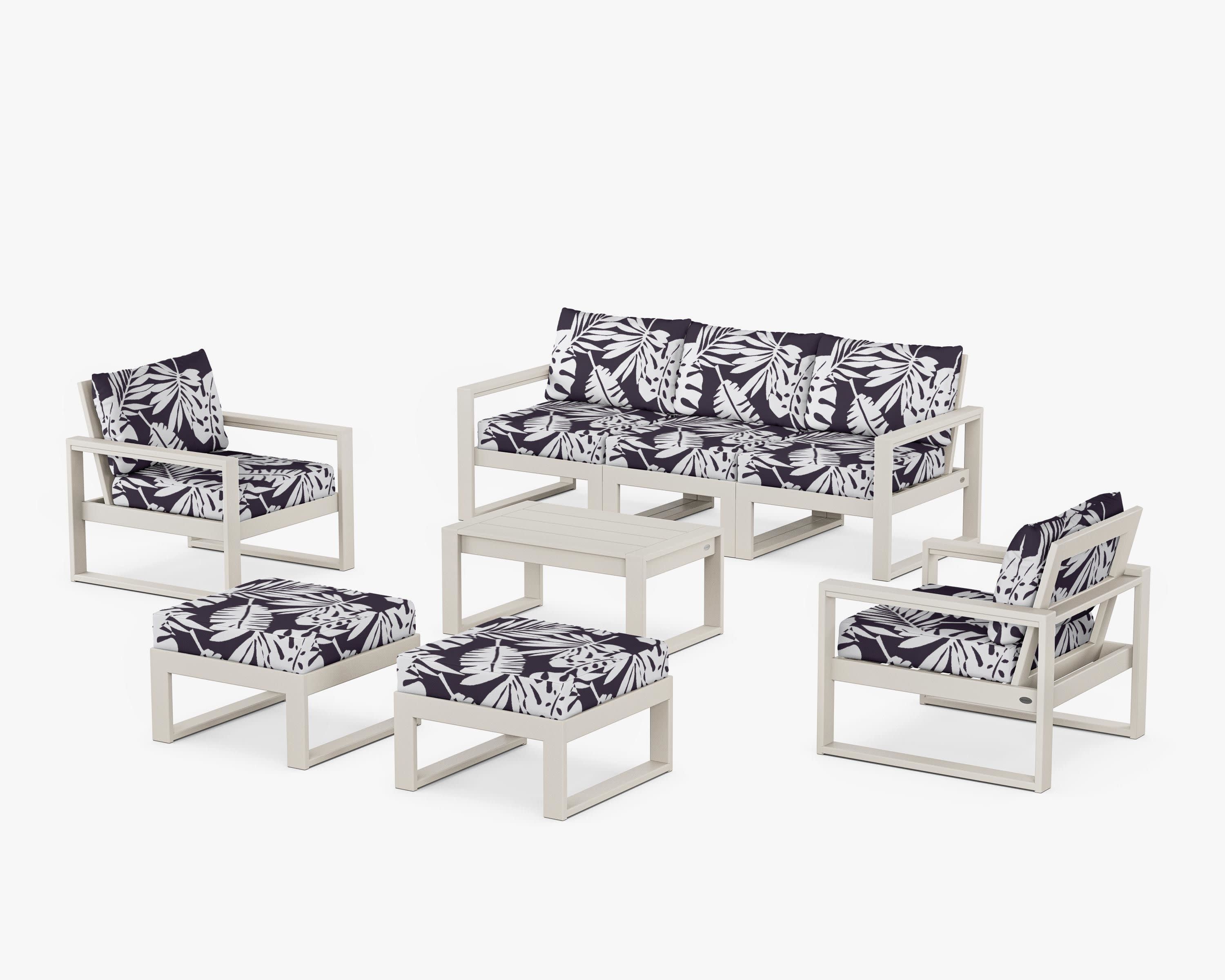 EDGE Sectional 8-Piece Lounge Sofa Set in Sand / Leaf Navy