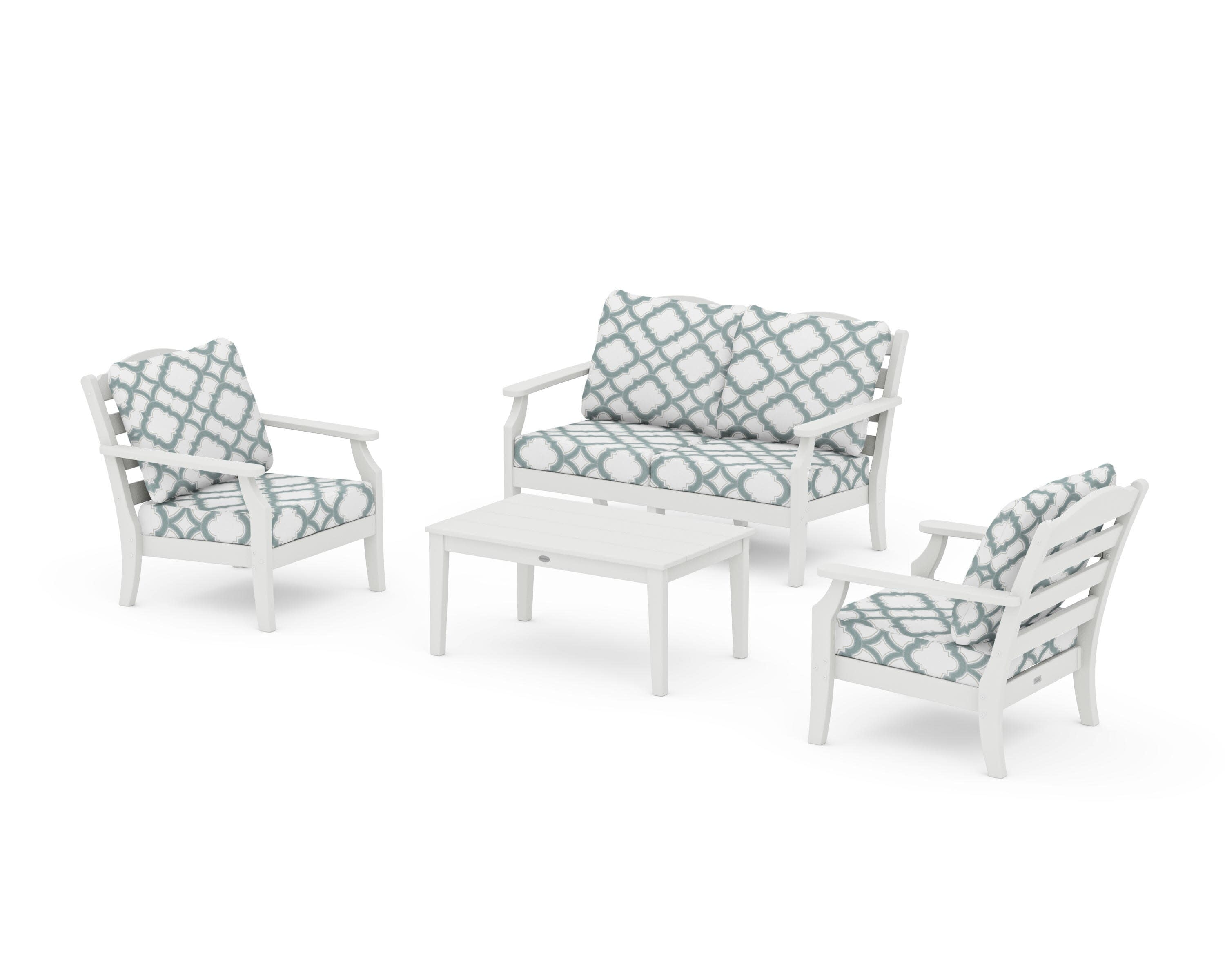 Savannah 4-Piece Deep Seating Set with Loveseat in Vintage White / Trellis Glacier Spa