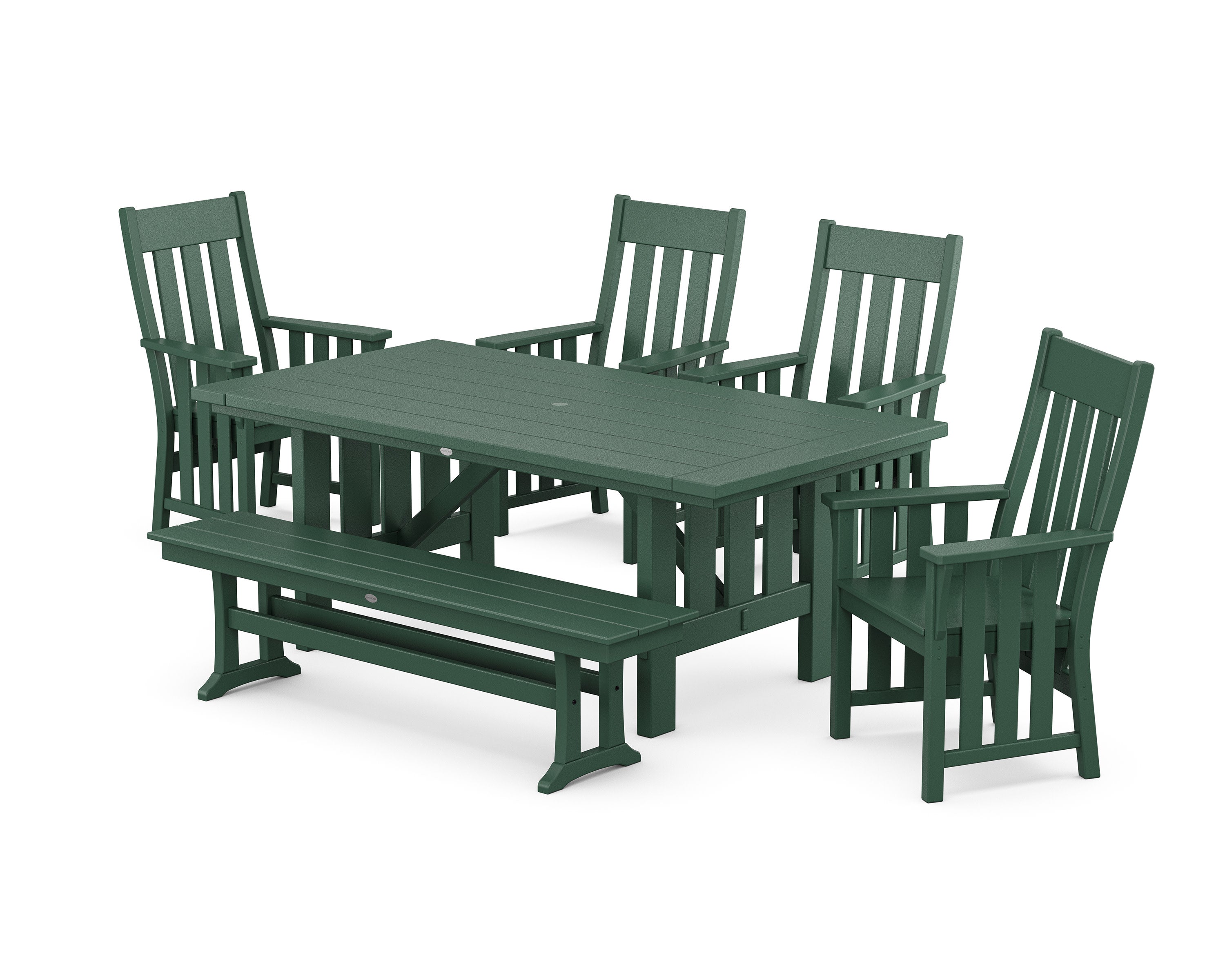 Acadia 6-Piece Dining Set with Bench in Green