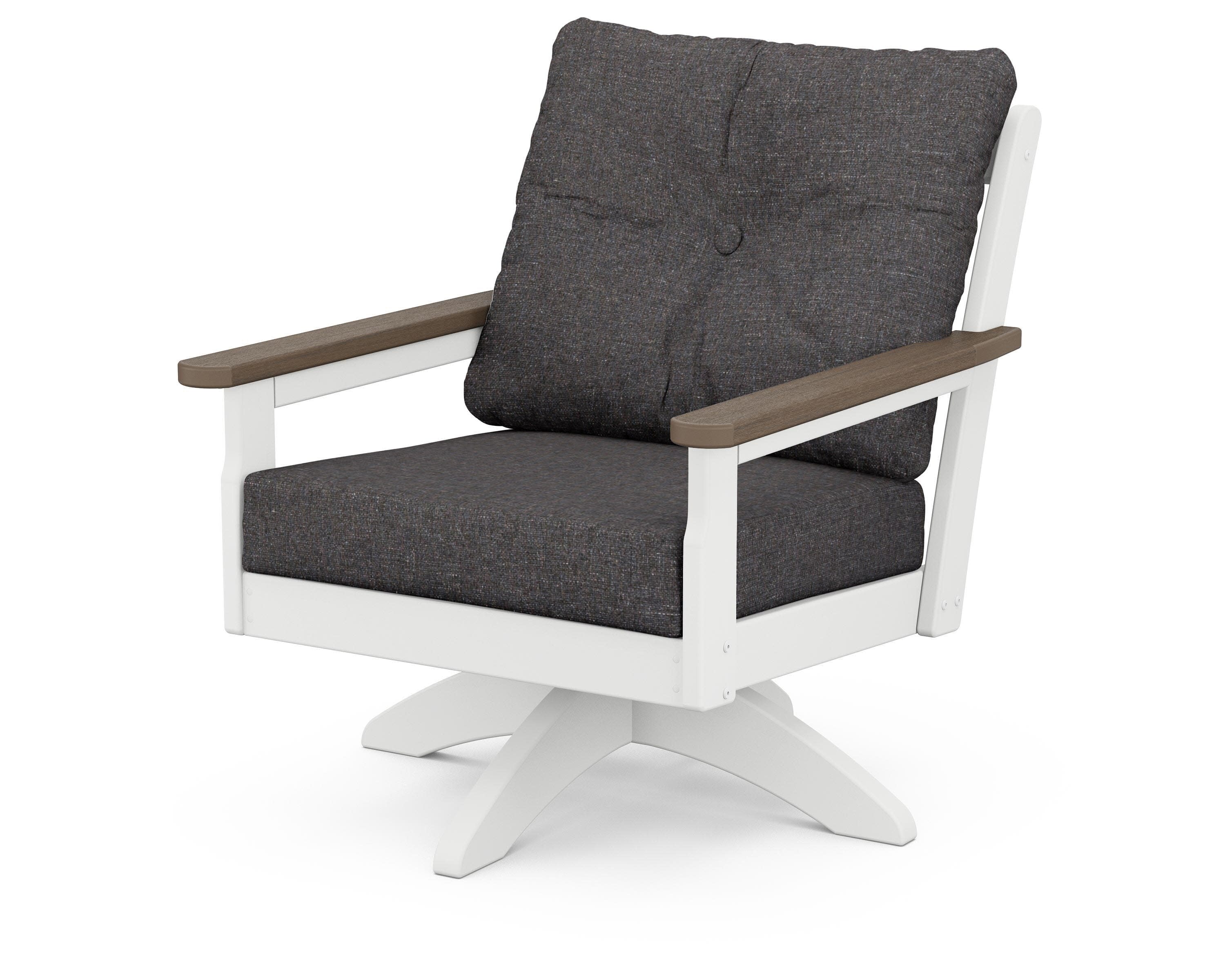 Vineyard Deep Seating Swivel Chair in White / Kona / Ash Charcoal