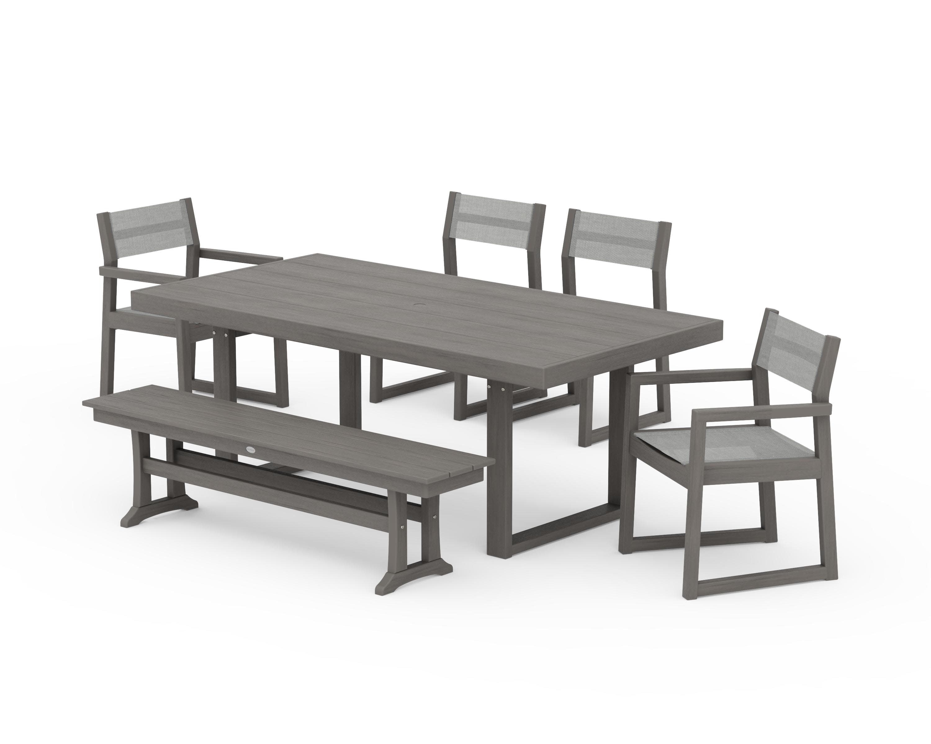 EDGE Sling 6-Piece Dining Set with Bench in Driftwood / Metallic Sling