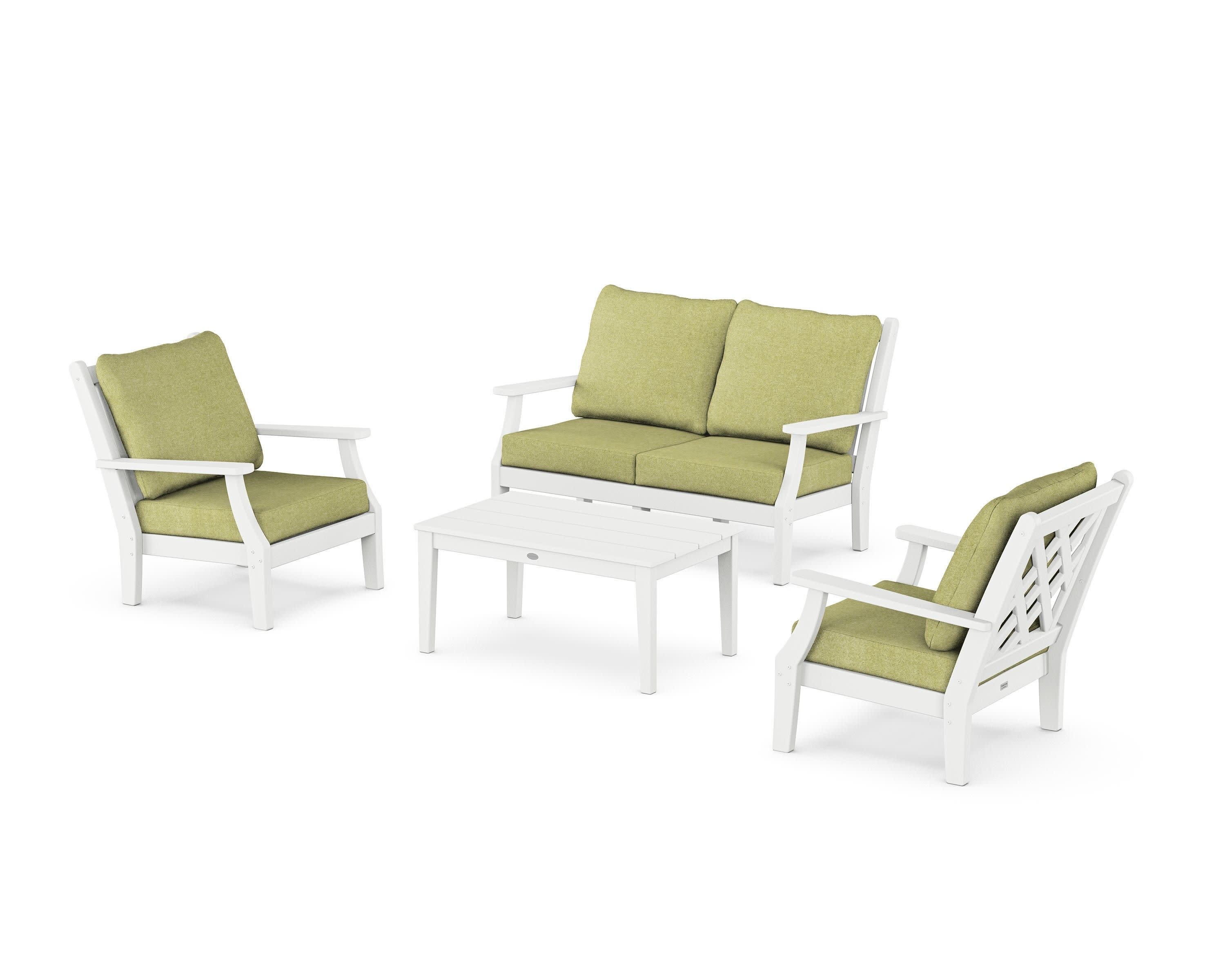 Wovendale 4-Piece Deep Seating Set with Loveseat in White / Chartreuse Boucle