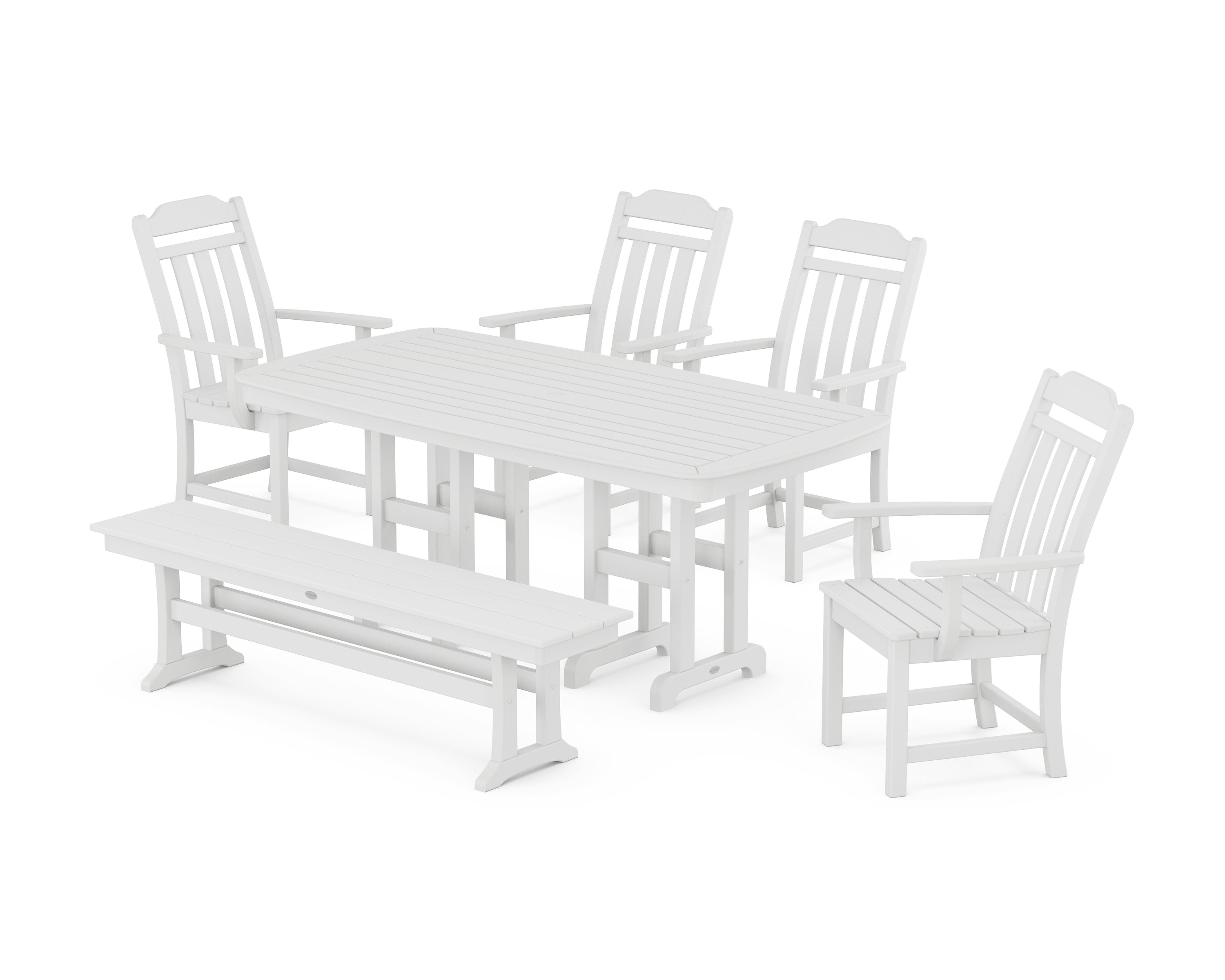 Cottage 6-Piece Dining Set with Bench in White