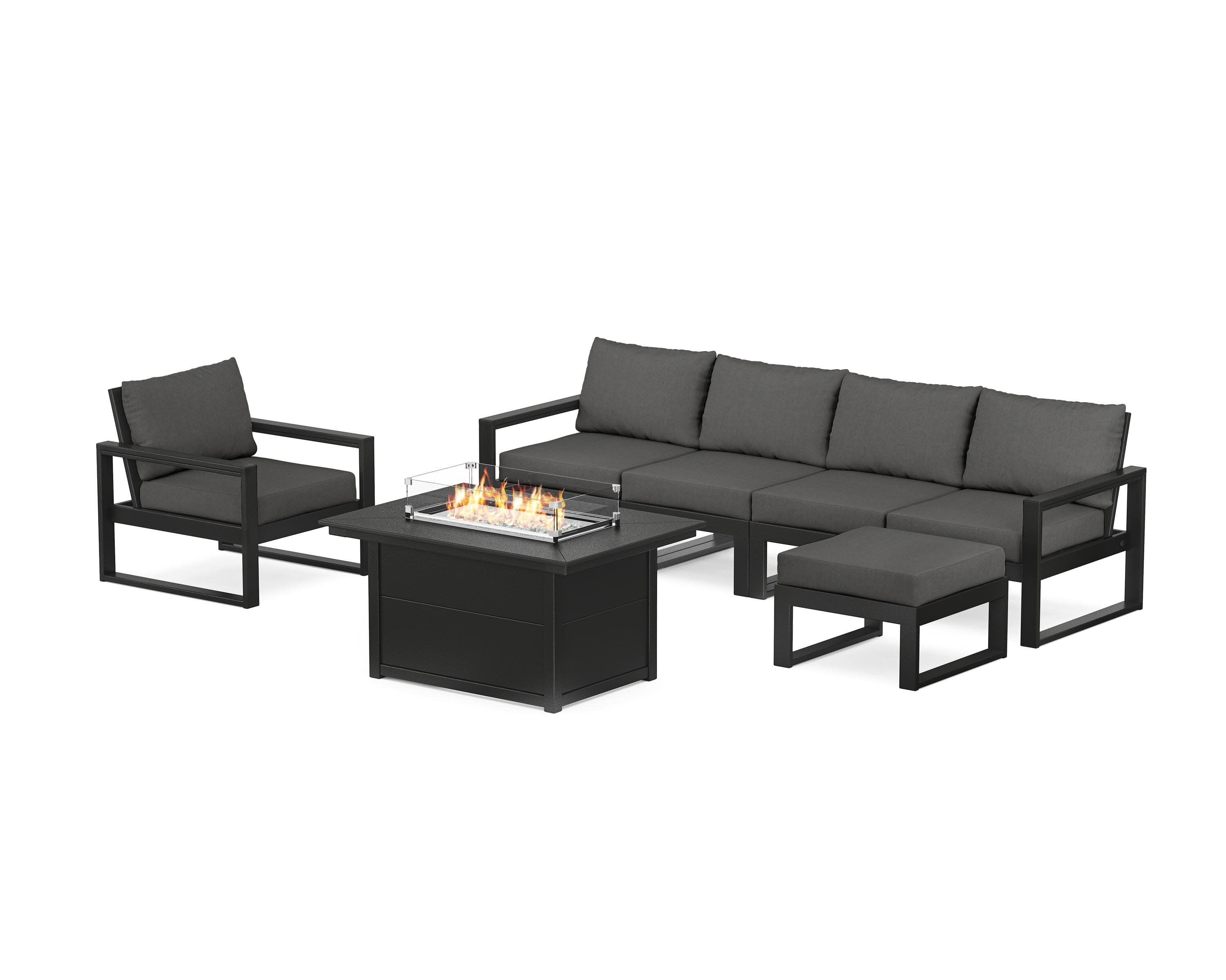 EDGE Sectional Lounge and Fire Pit Set in Black / Spectrum Carbon