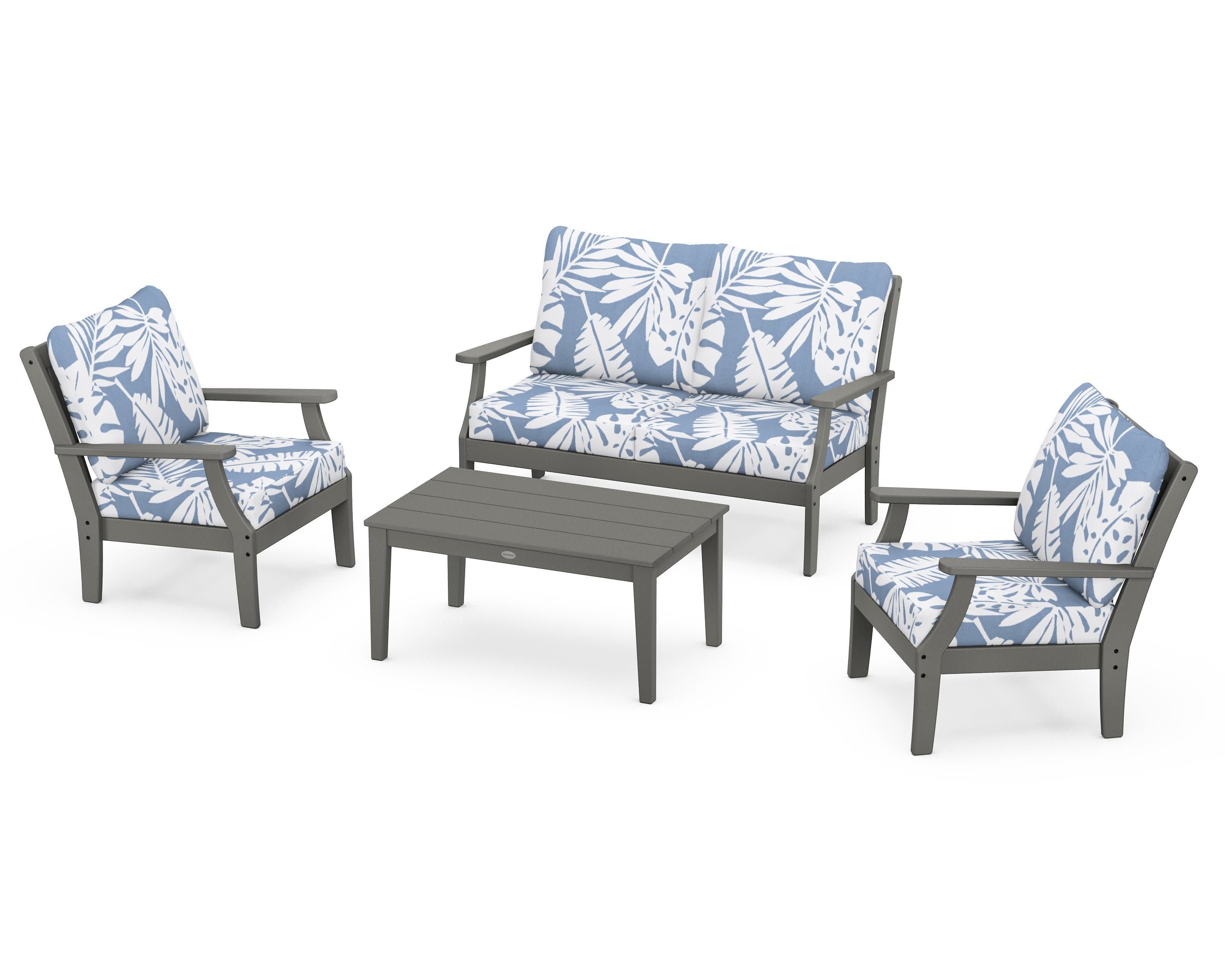 Braxton 4-Piece Deep Seating Chair Set in Slate Grey / Leaf Sky Blue