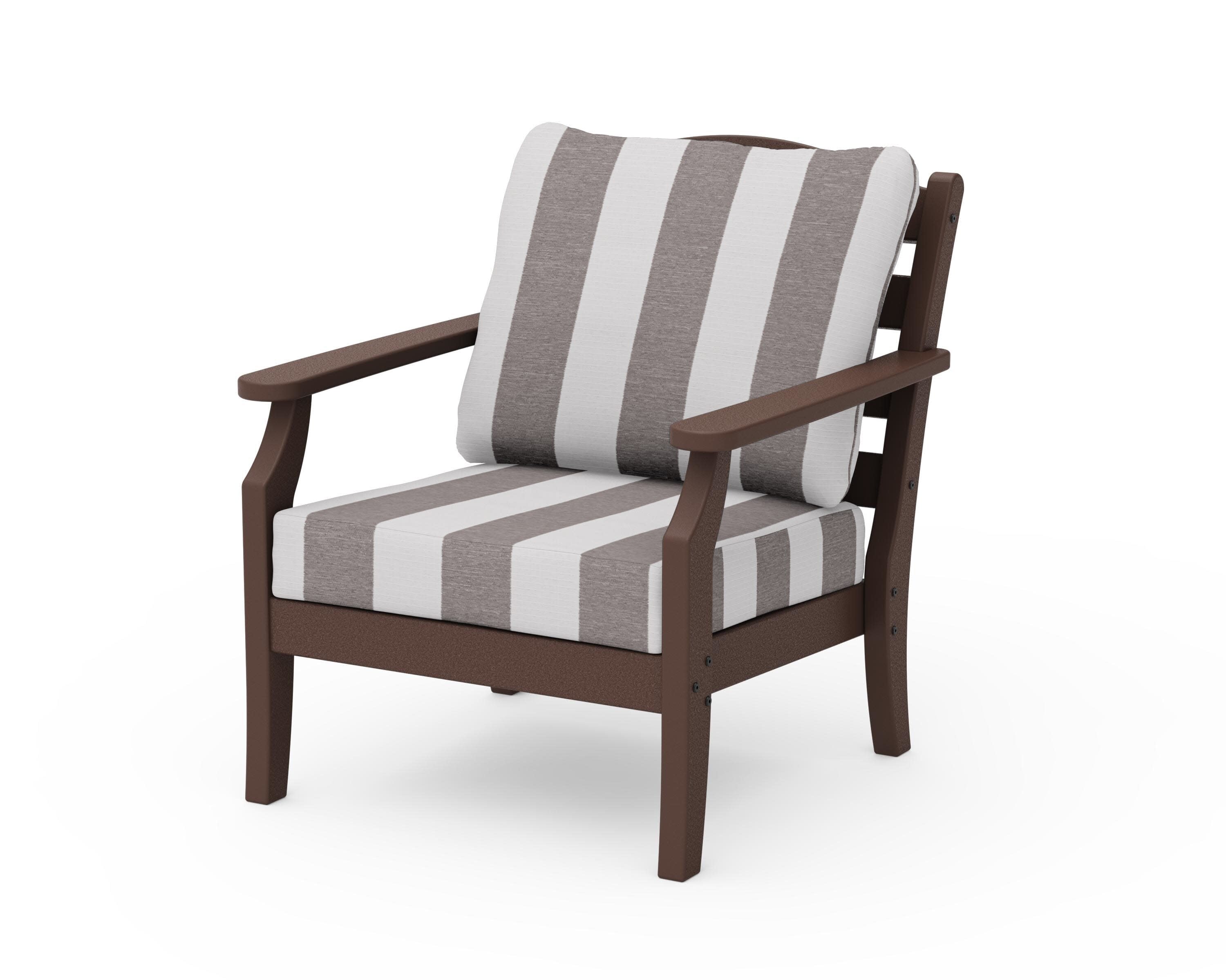 Savannah Deep Seating Chair in Mahogany / Cabana Stripe Grey Mist