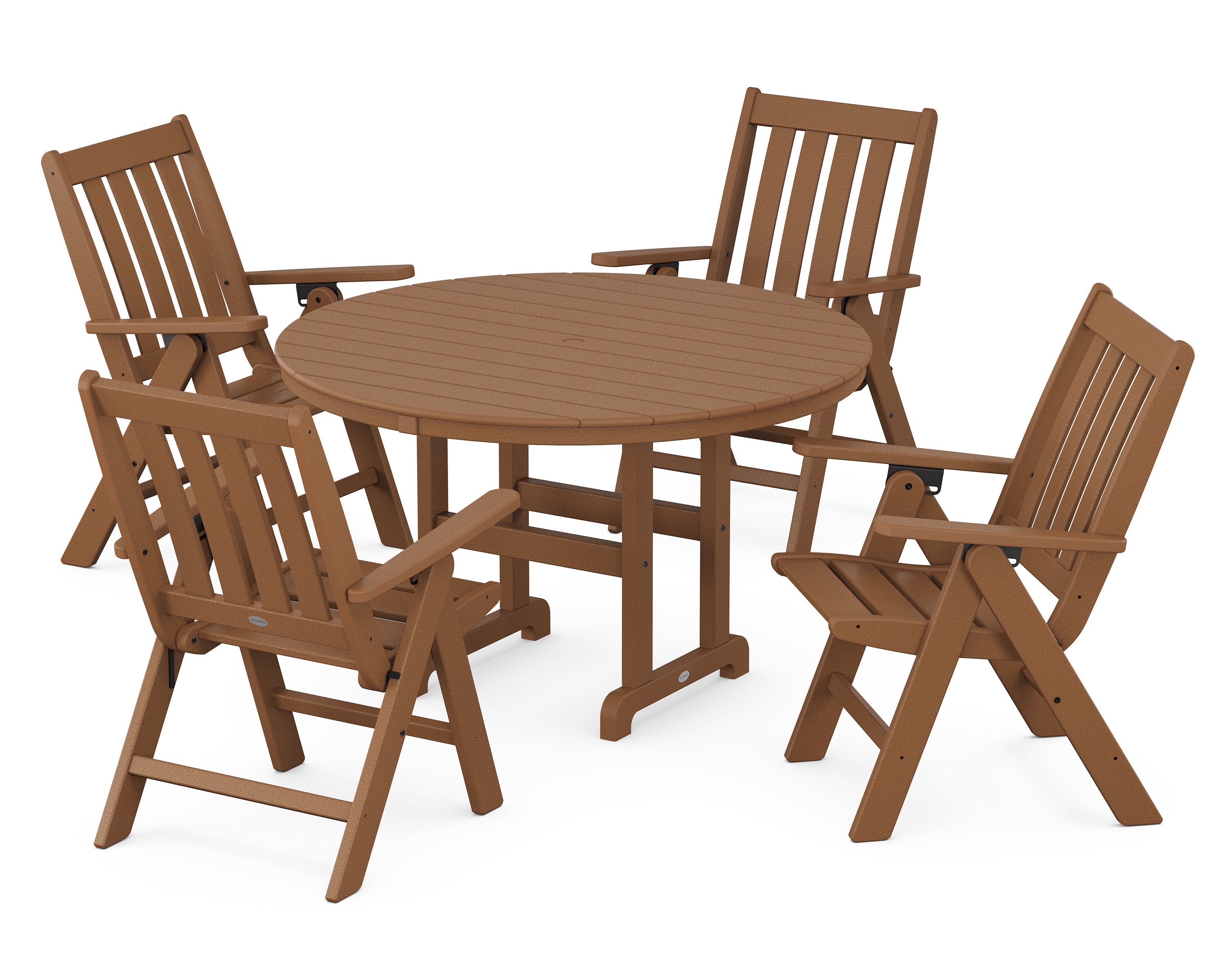 Vineyard Folding Chair 5-Piece Round Farmhouse Dining Set in Teak