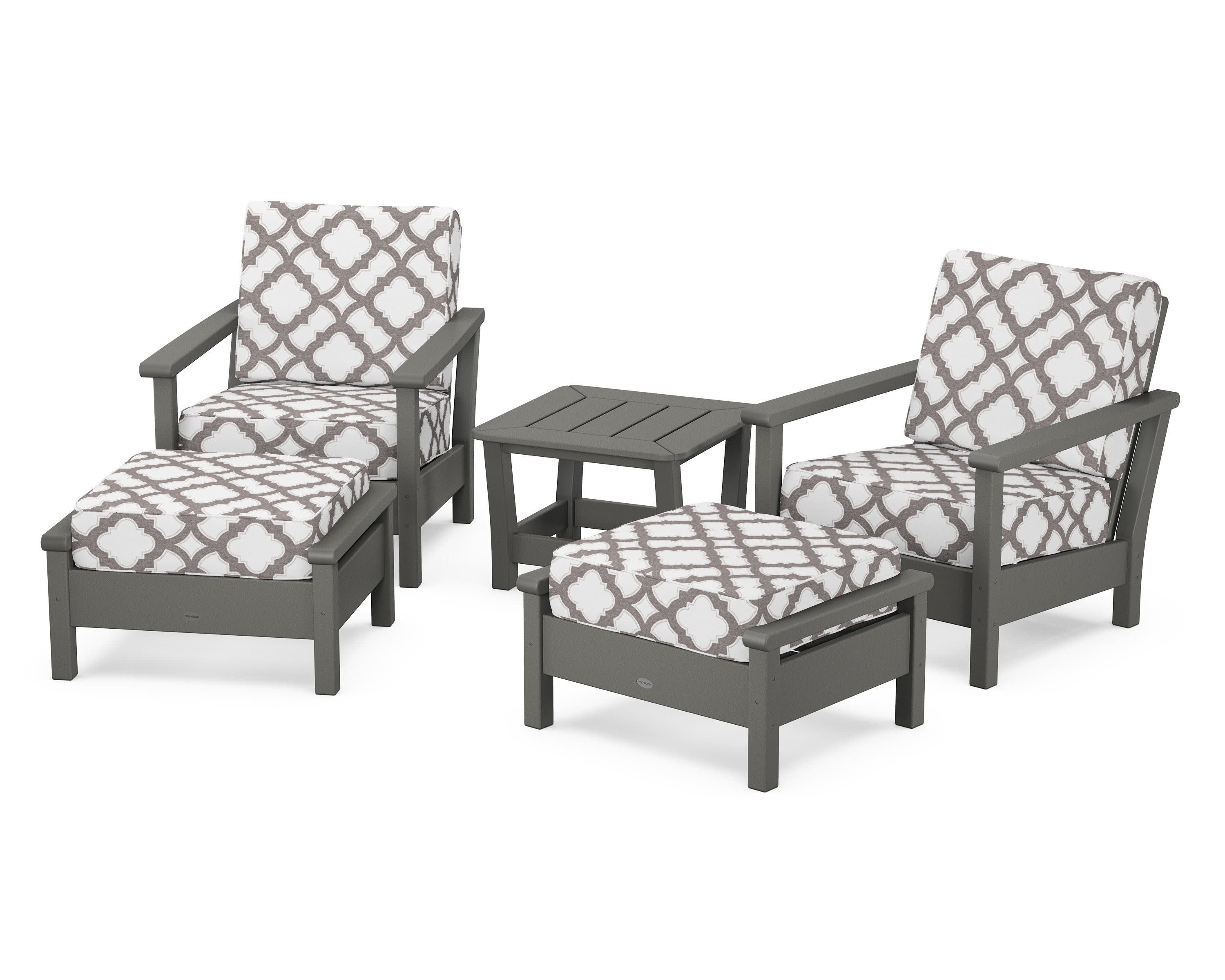 Harbour 5-Piece Deep Seating Chair Set in Slate Grey / Trellis Grey Mist