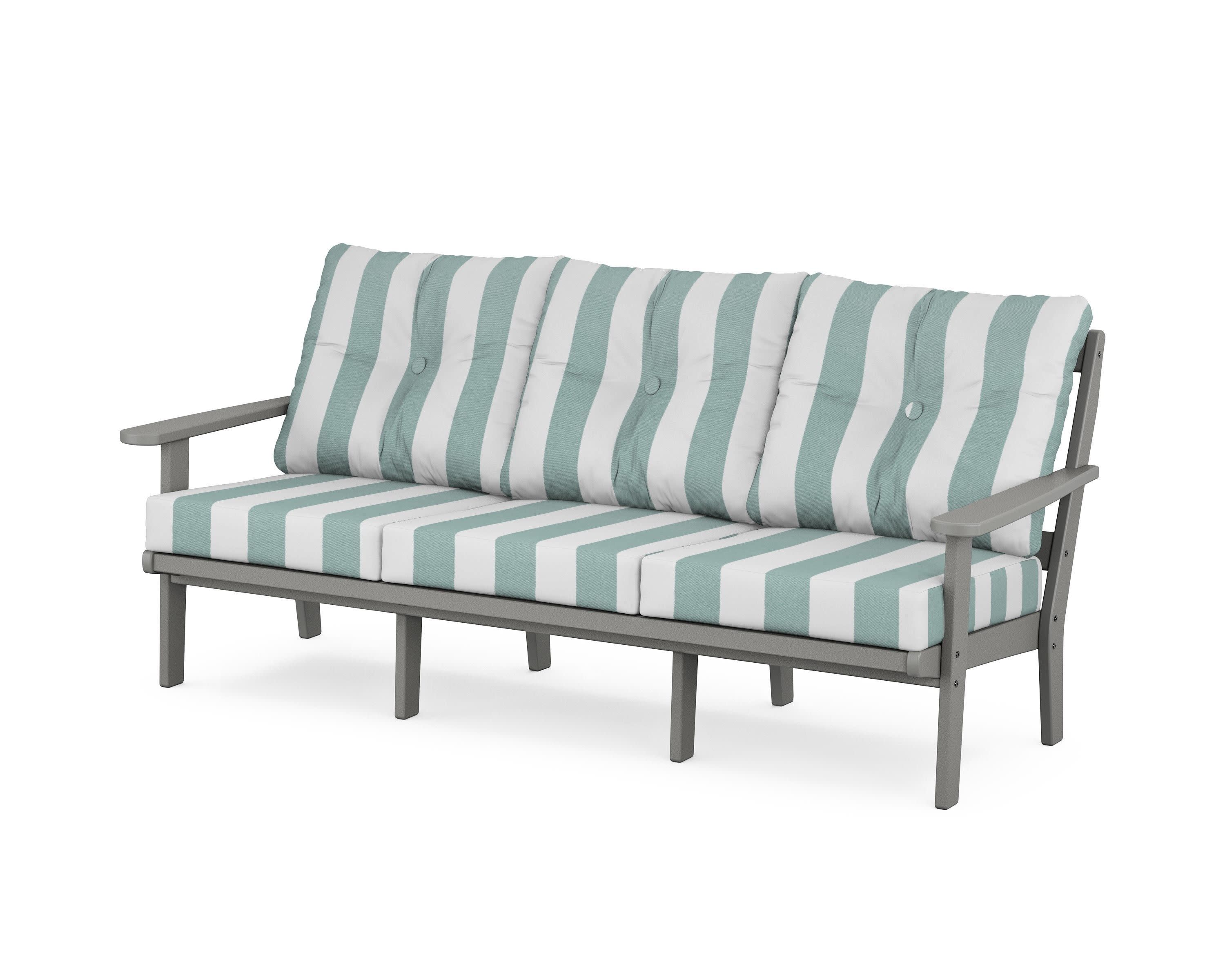 Mission Deep Seating Sofa in Slate Grey / Cabana Stripe Glacier Spa