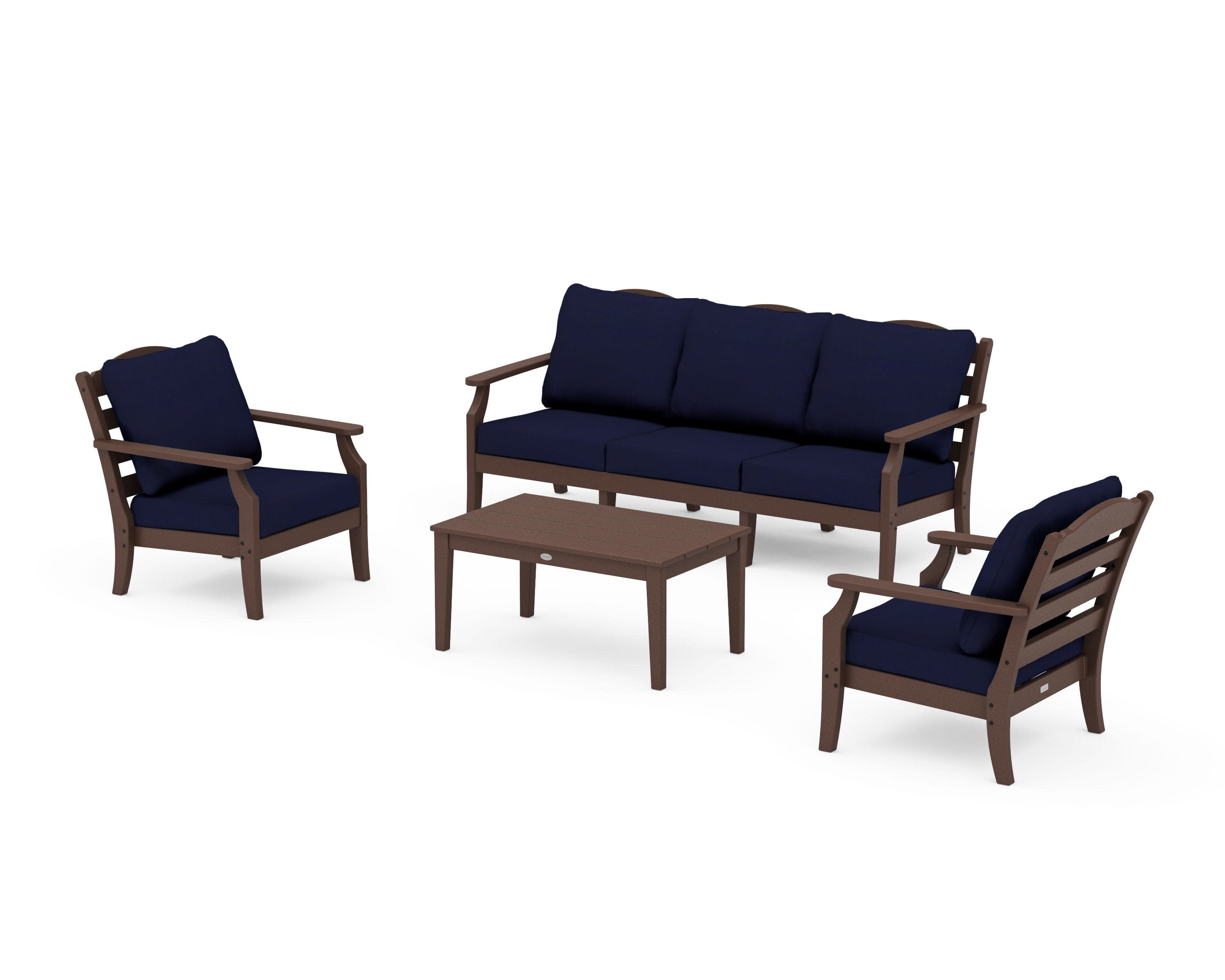 Savannah 4-Piece Deep Seating Set with Sofa in Mahogany / Navy