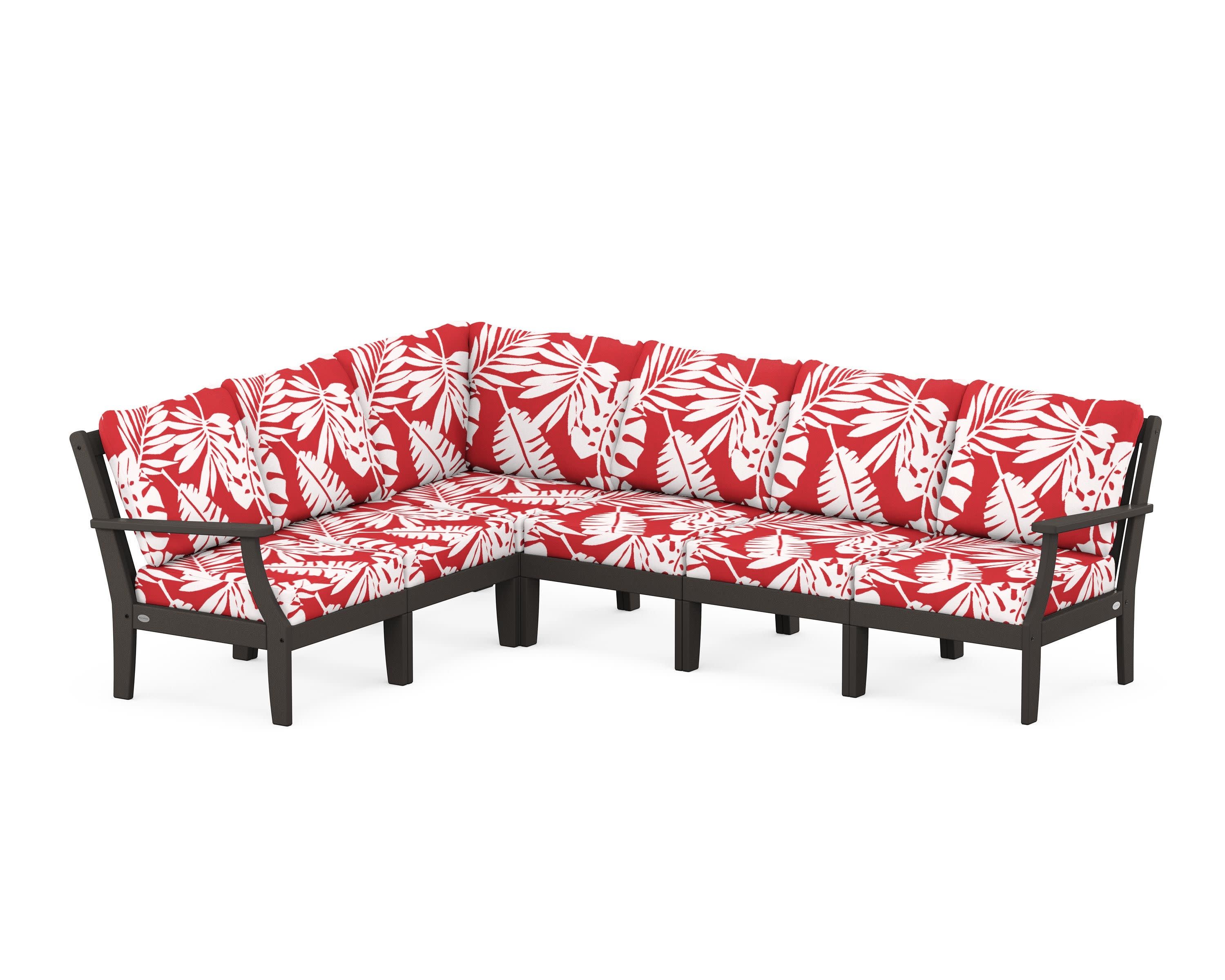 Braxton Modular 6-Piece Deep Seating Set in Vintage Coffee / Leaf Crimson