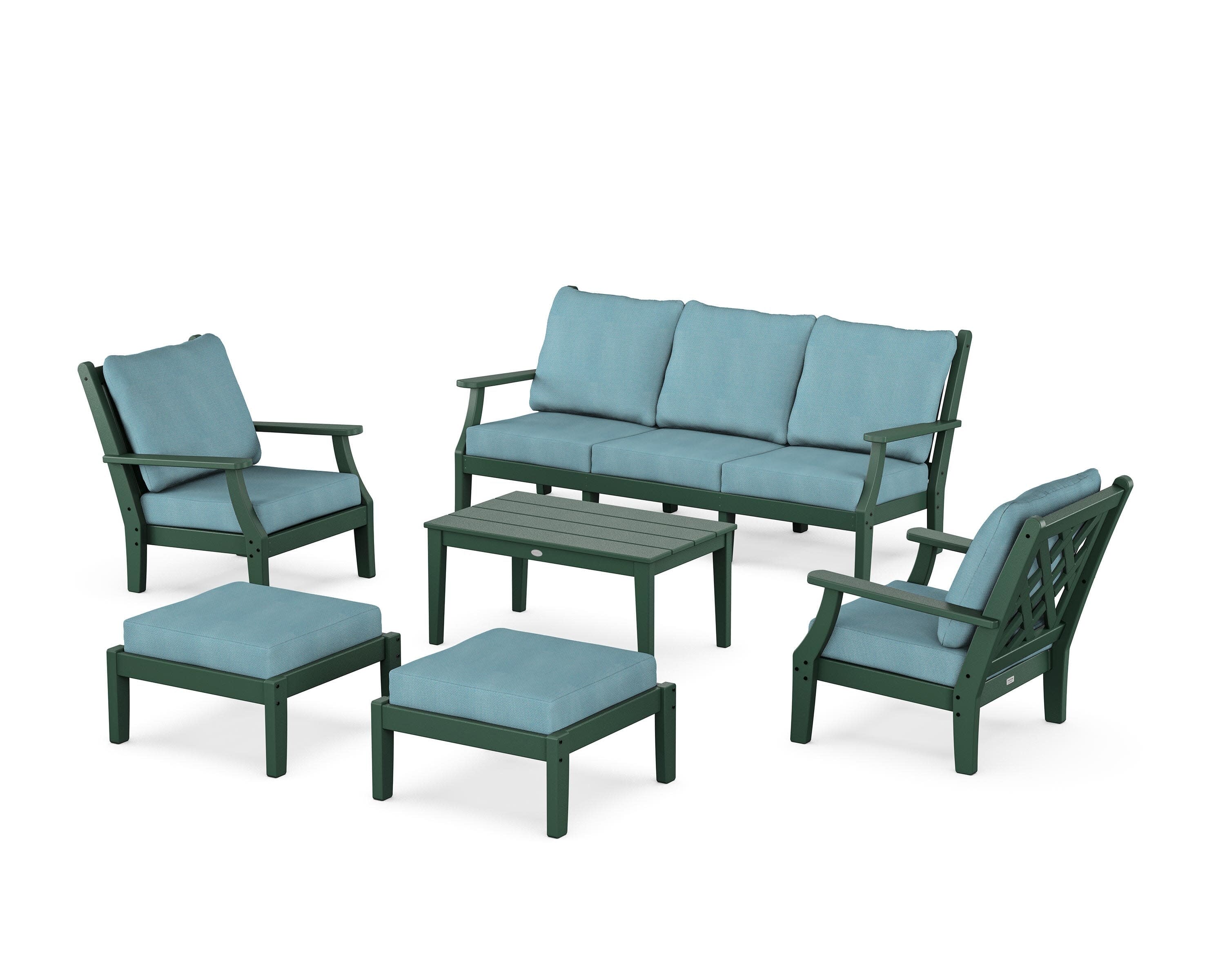 Wovendale 6-Piece Lounge Sofa Set in Green / Lattice Sky Blue