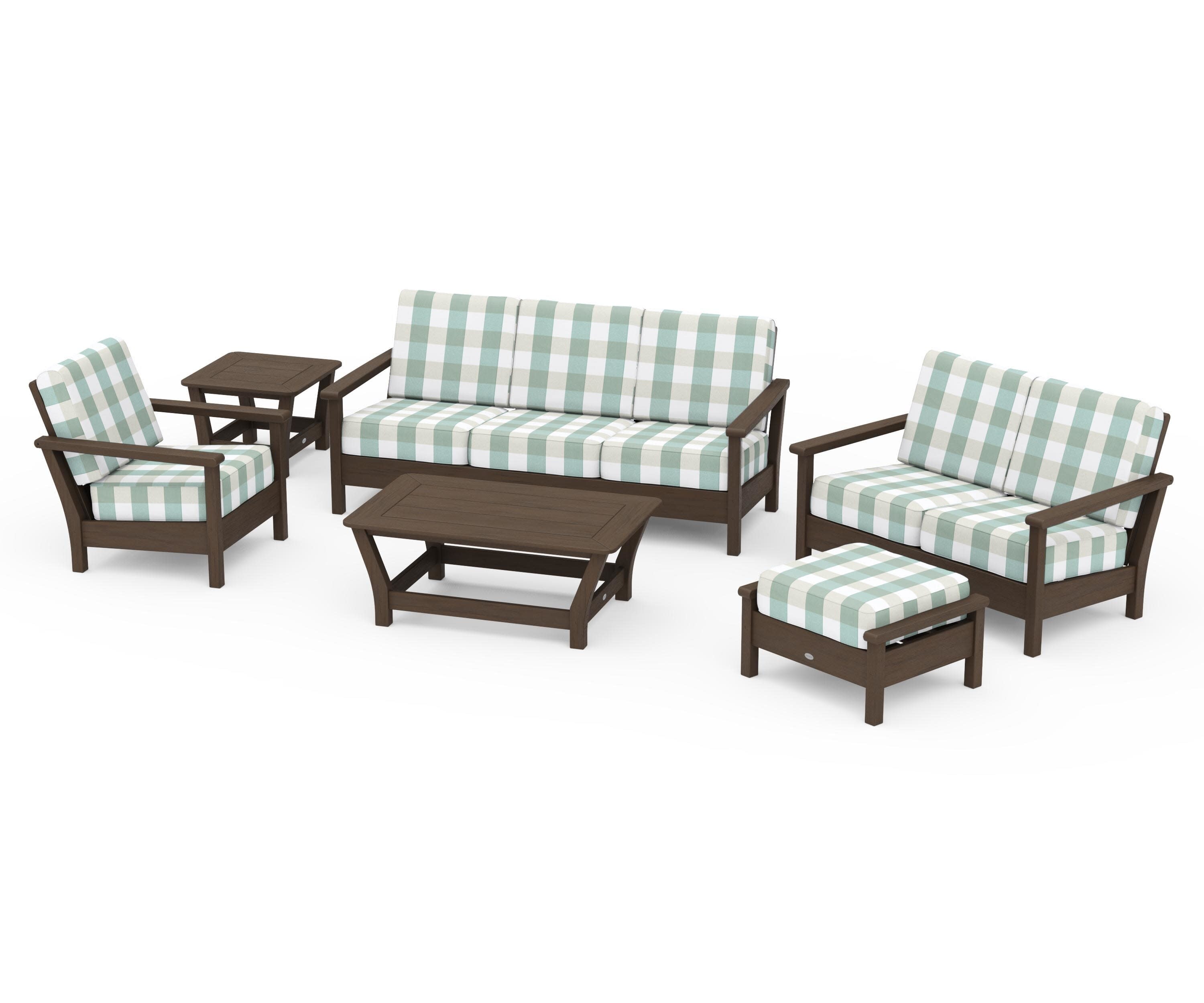 Harbour 6-Piece Outdoor Living Set in Kona / Buffalo Plaid Glacier Spa