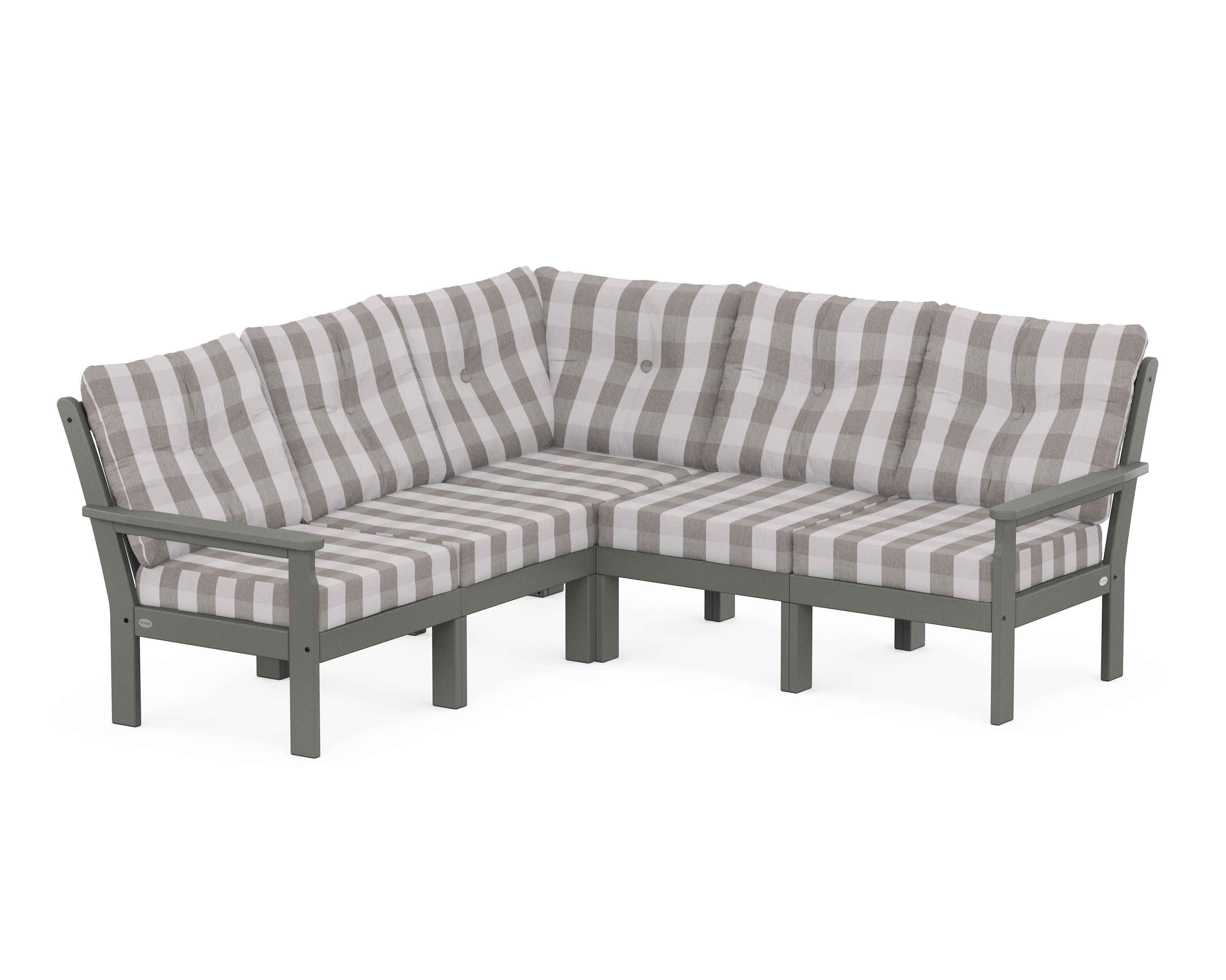 Vineyard 5-Piece Sectional in Slate Grey / Buffalo Plaid Grey Mist