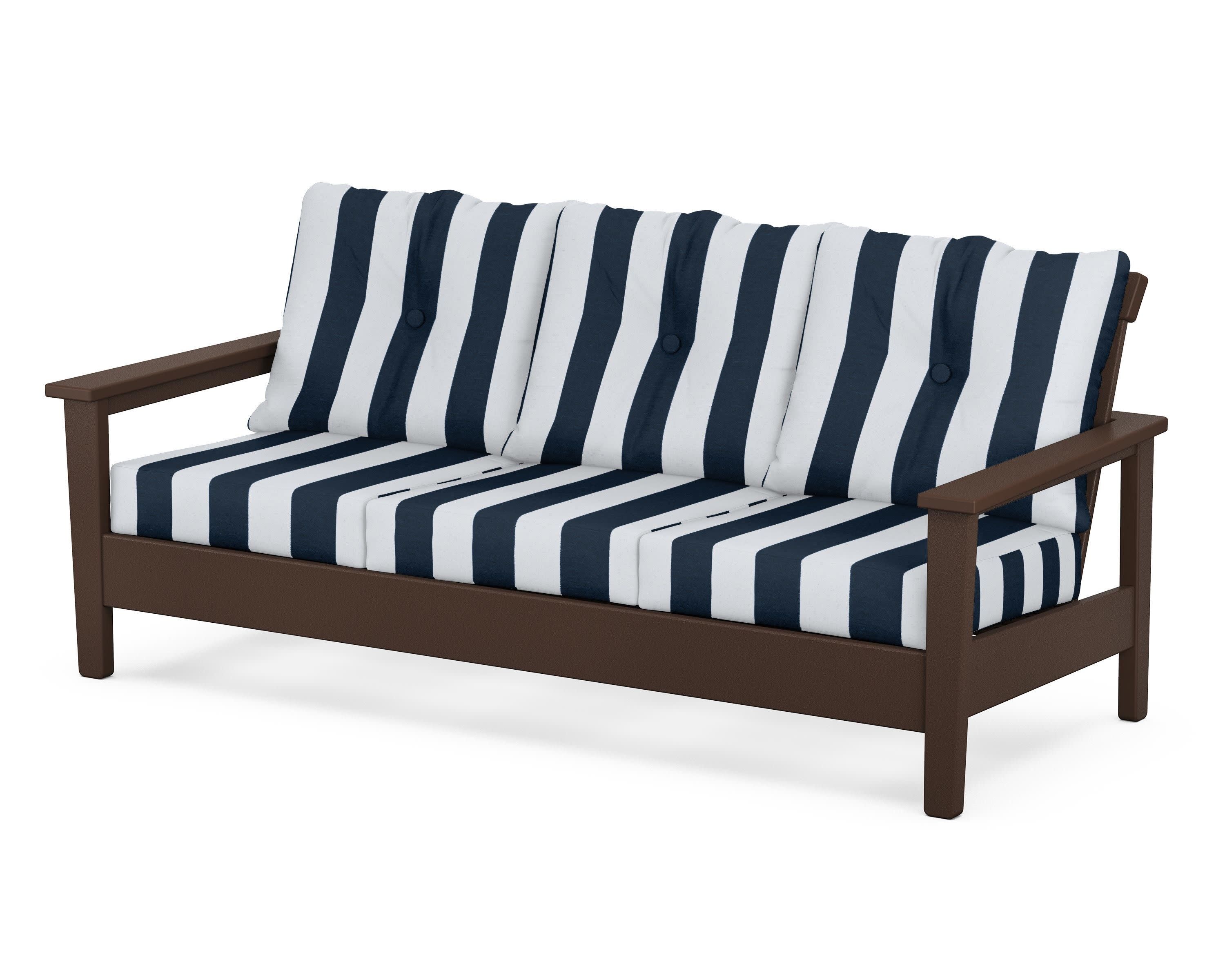 Prescott Deep Seating Sofa in Mahogany / Cabana Stripe Marine Indigo