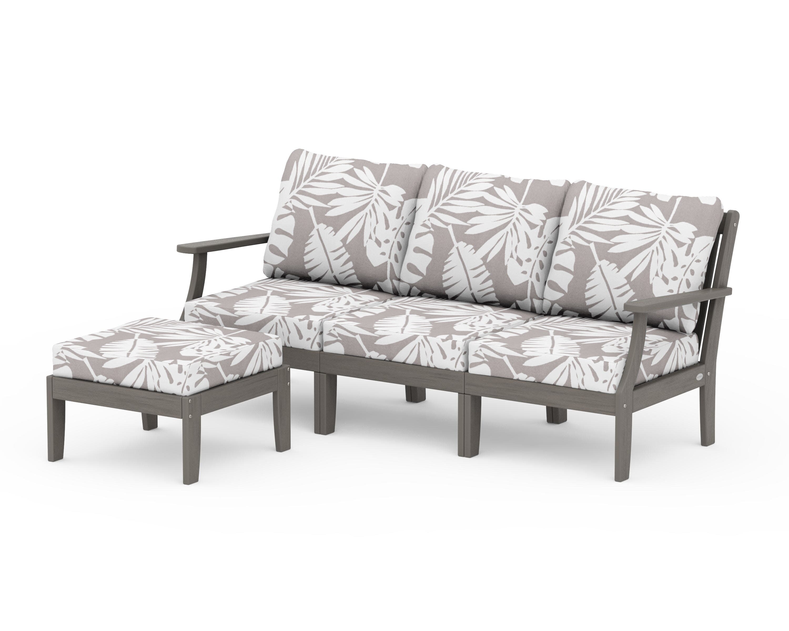Braxton Modular 4-Piece Deep Seating Set with Ottoman in Driftwood / Leaf Grey Mist