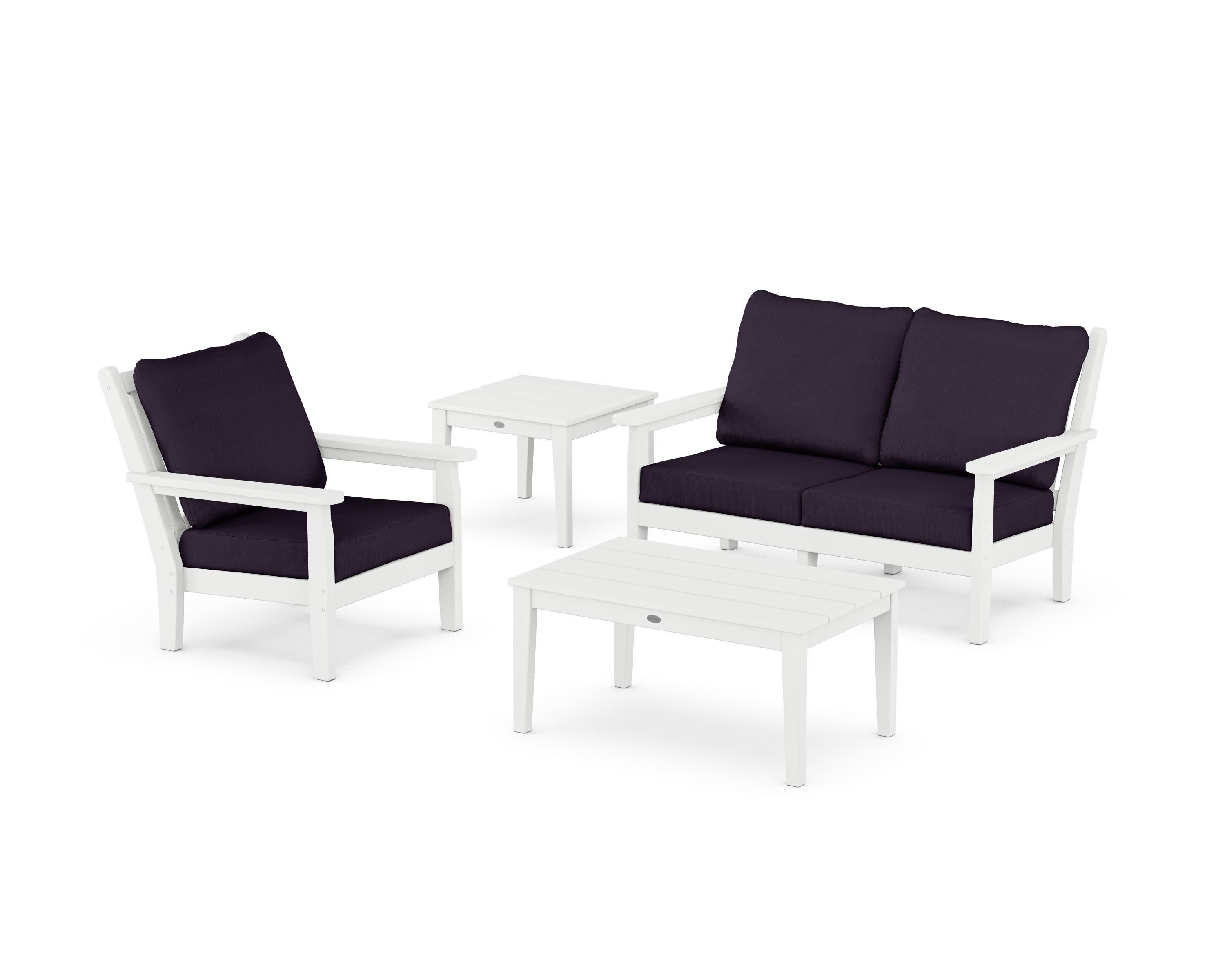 Chippendale 4-Piece Deep Seating Set in White / Navy Linen