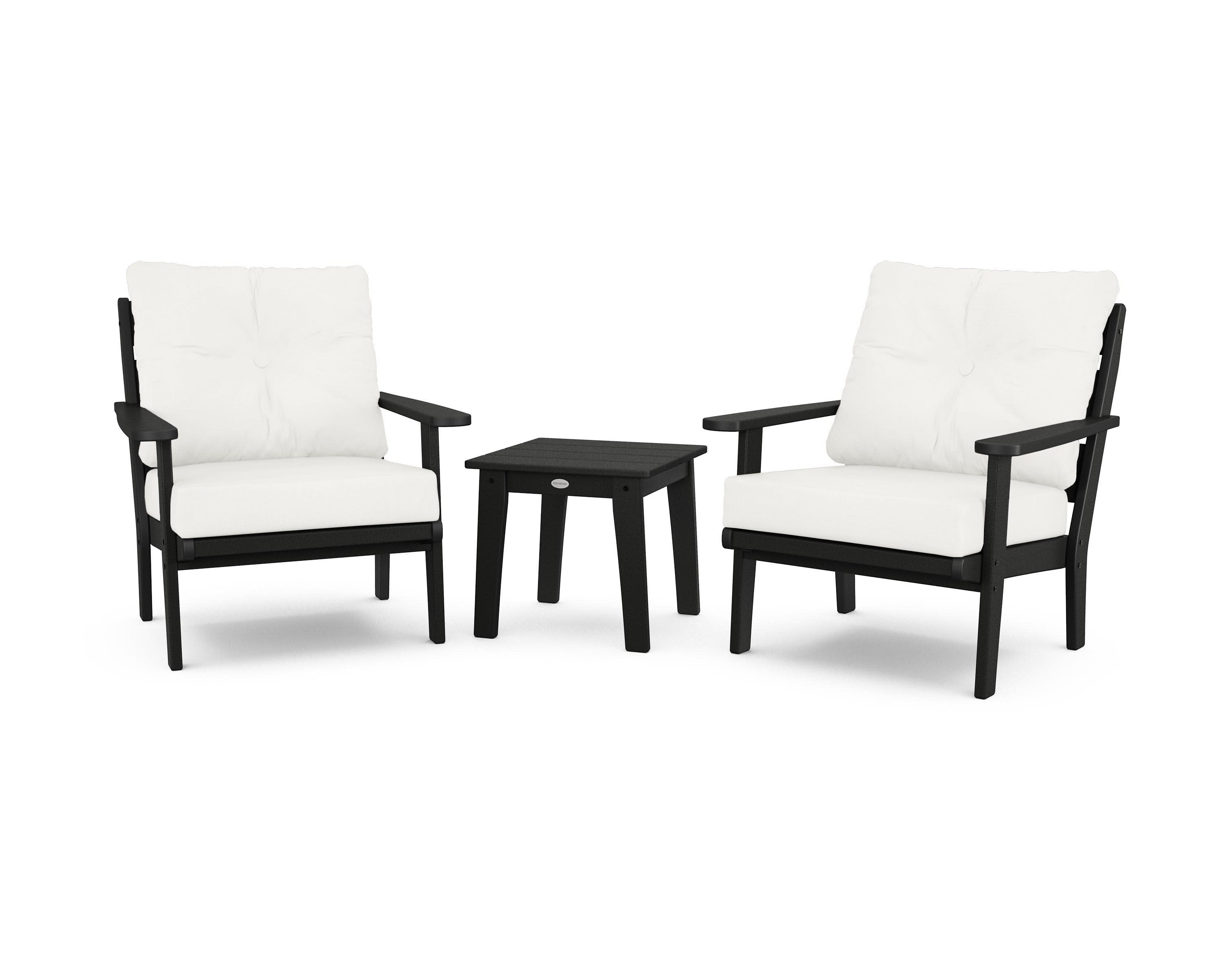 Lakeside 3-Piece Deep Seating Chair Set in Black / Natural Linen