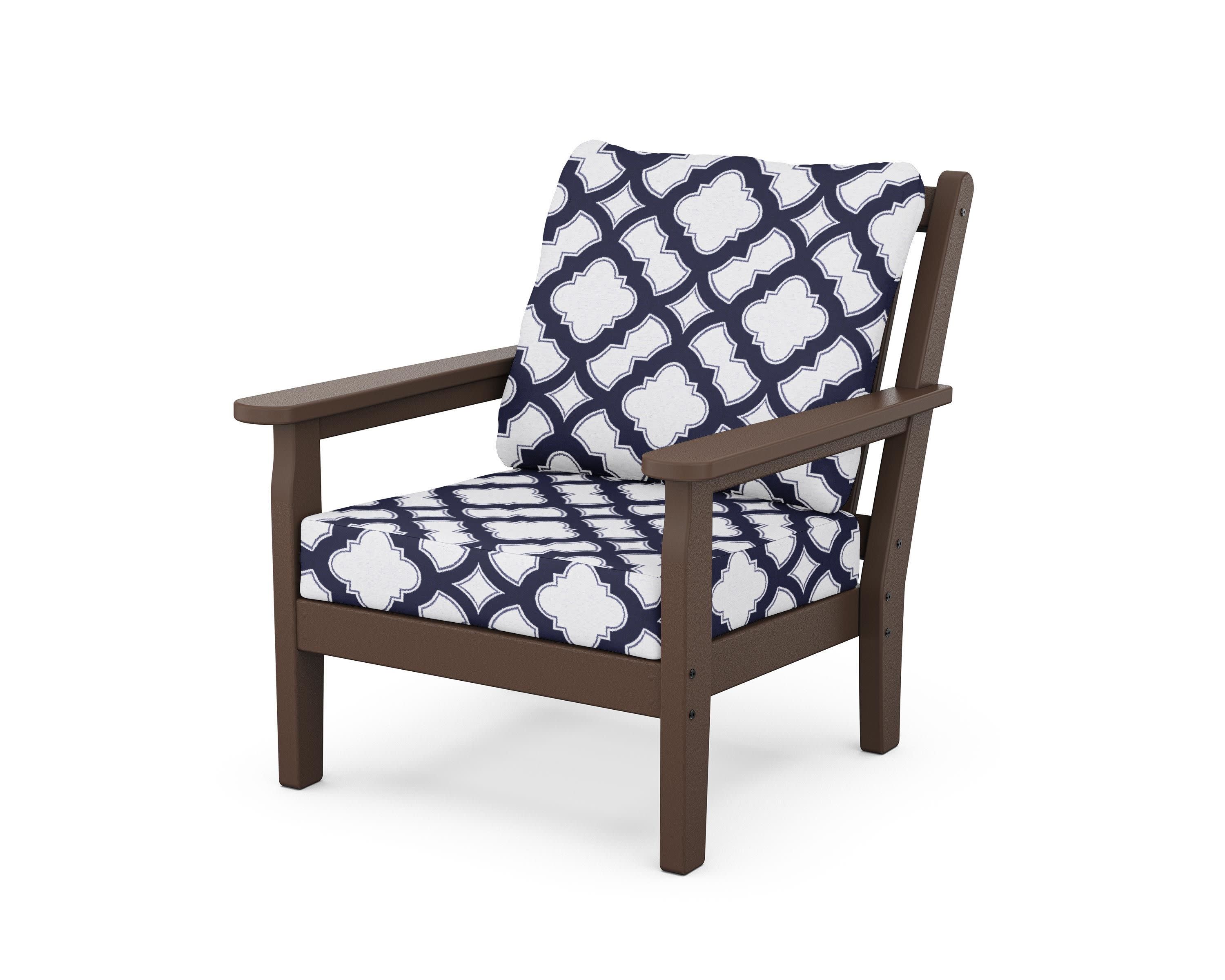 Chippendale Deep Seating Chair in Mahogany / Trellis Navy