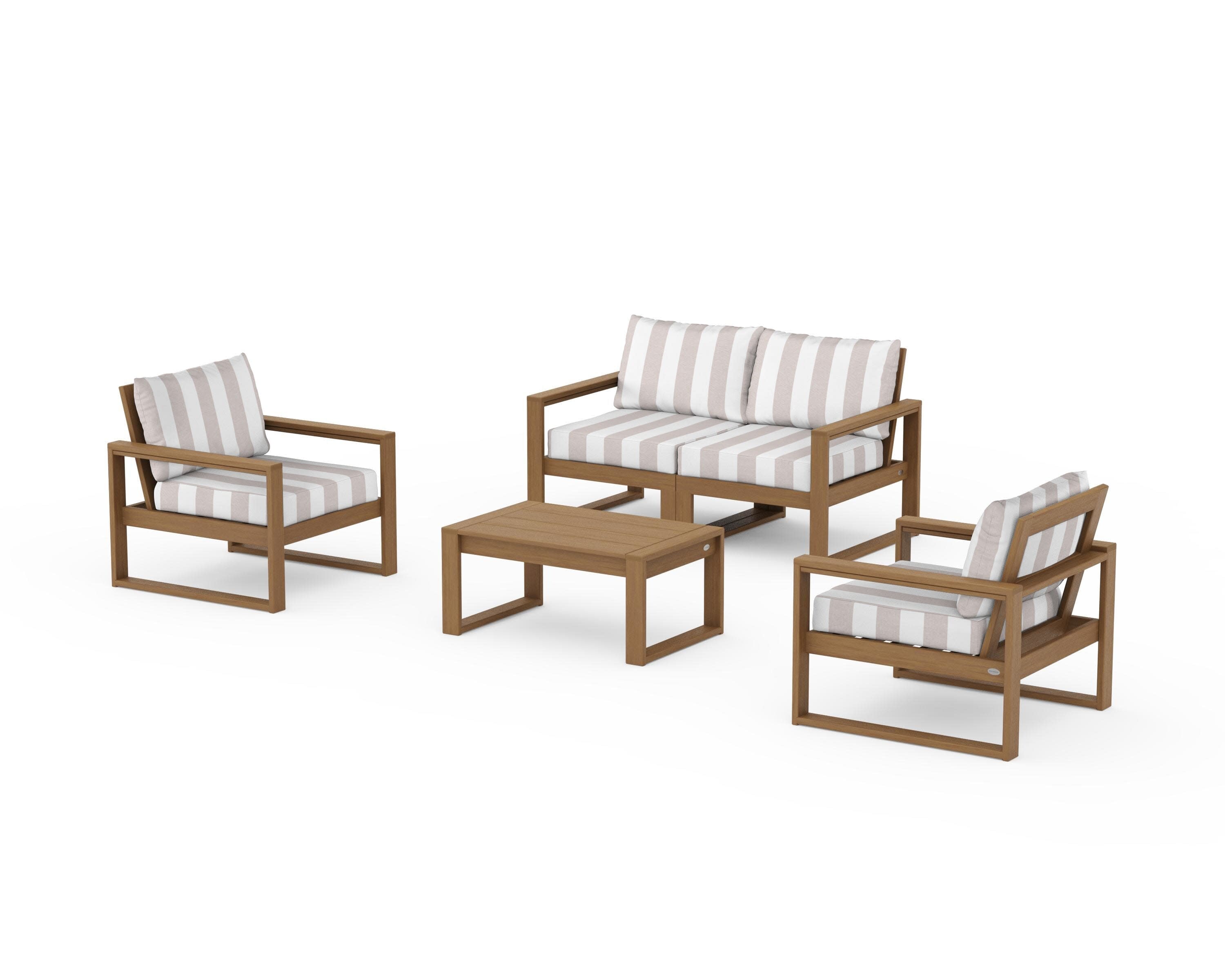 EDGE Sectional 4-Piece Deep Seating Set with Loveseat in Natural / Cabana Stripe Dune Burlap