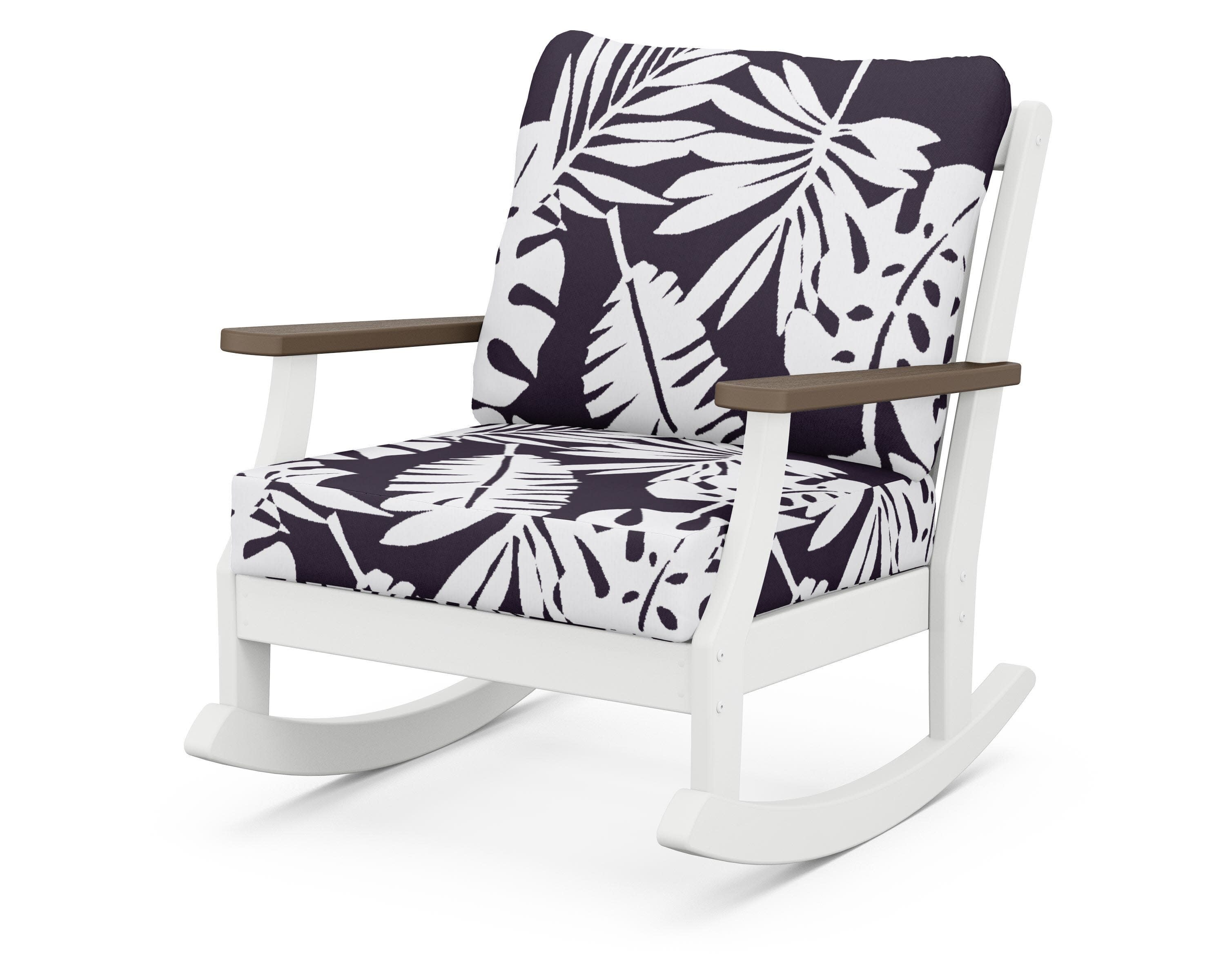 Braxton Deep Seating Rocking Chair in White / Kona / Leaf Navy