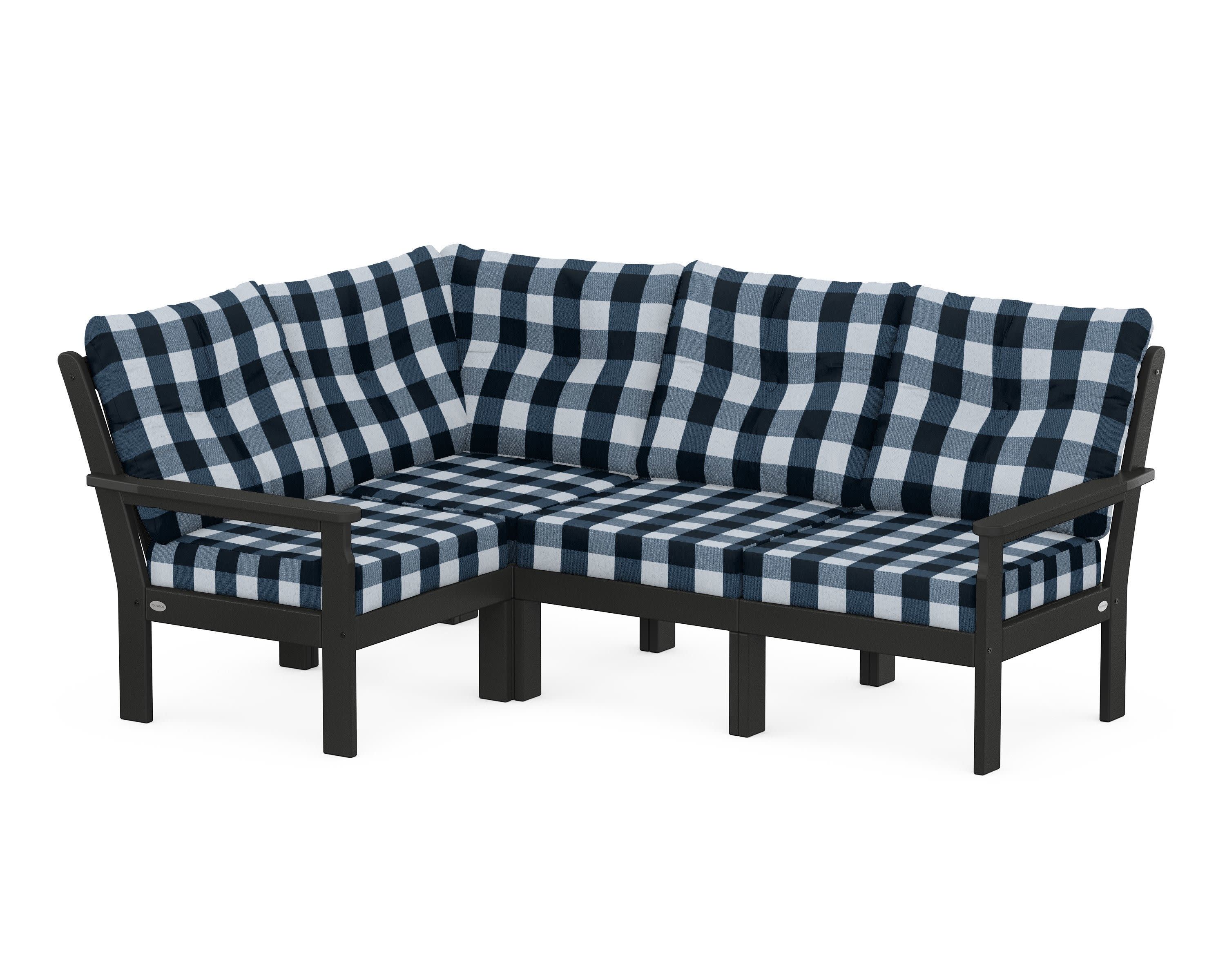 Vineyard 4-Piece Sectional in Black / Buffalo Plaid Marine Indigo