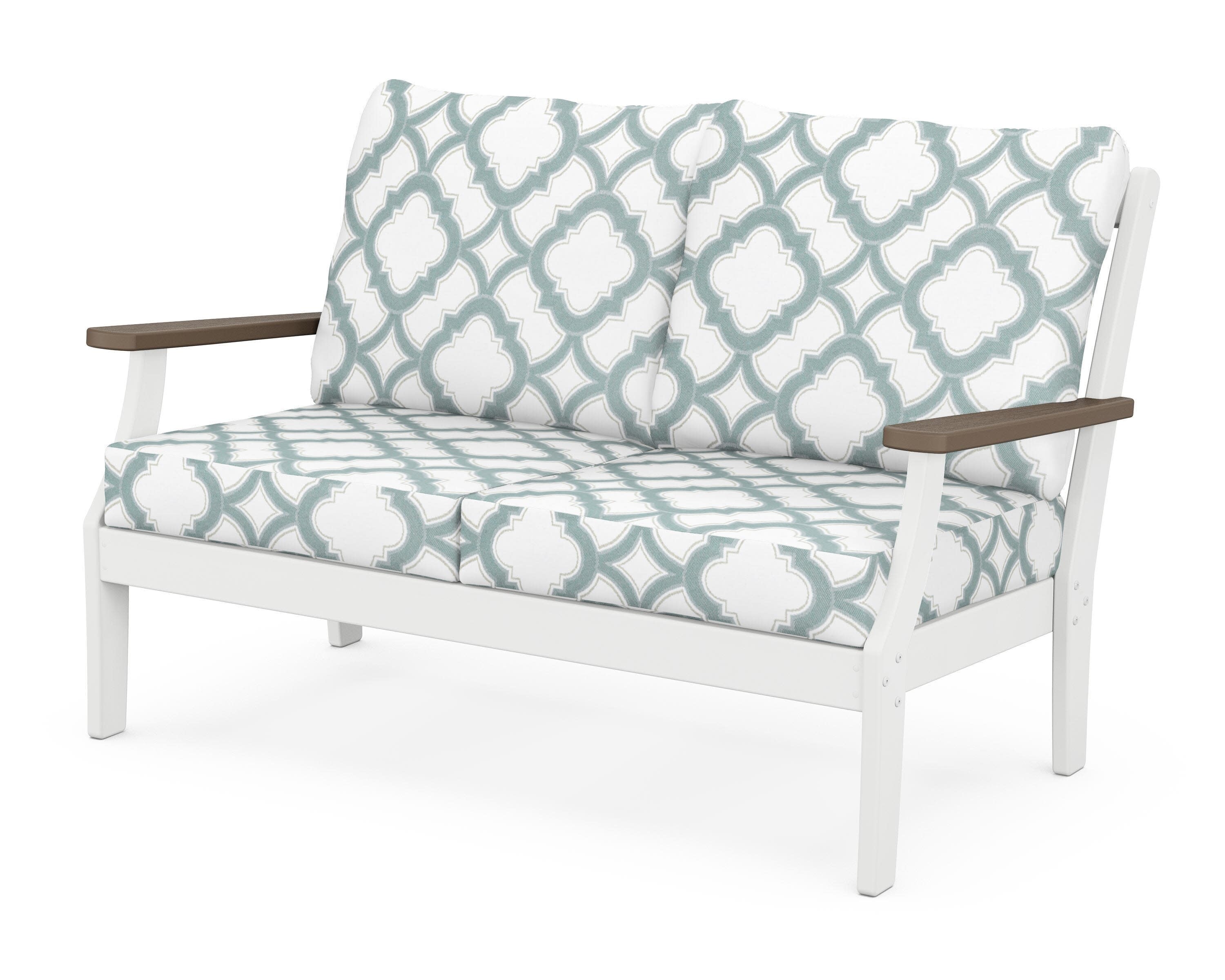 Braxton Deep Seating Loveseat in White / Kona / Trellis Glacier Spa