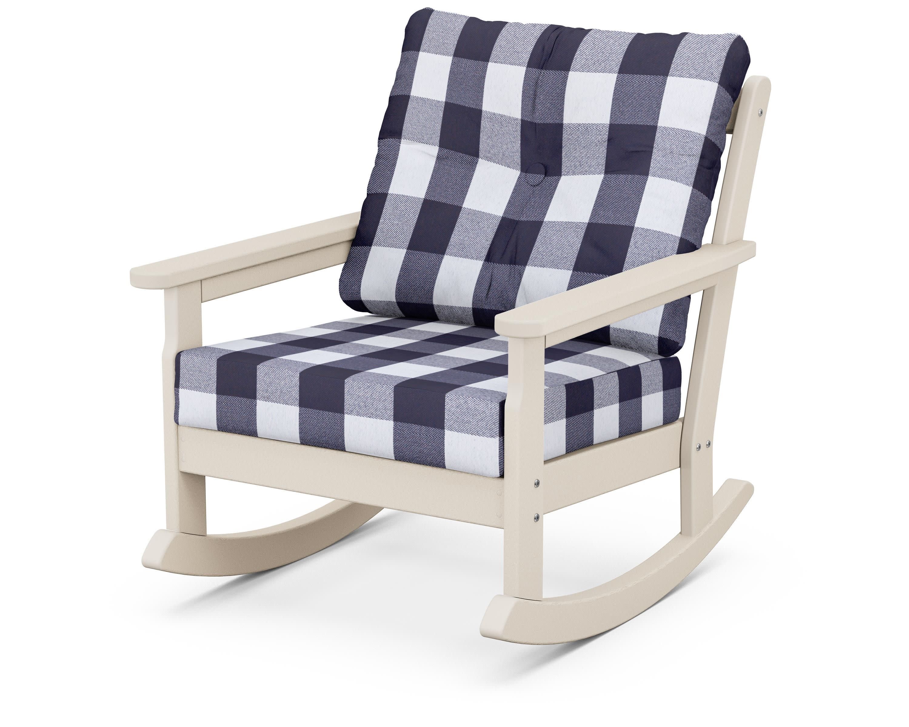 Vineyard Deep Seating Rocking Chair in Sand / Buffalo Plaid Navy