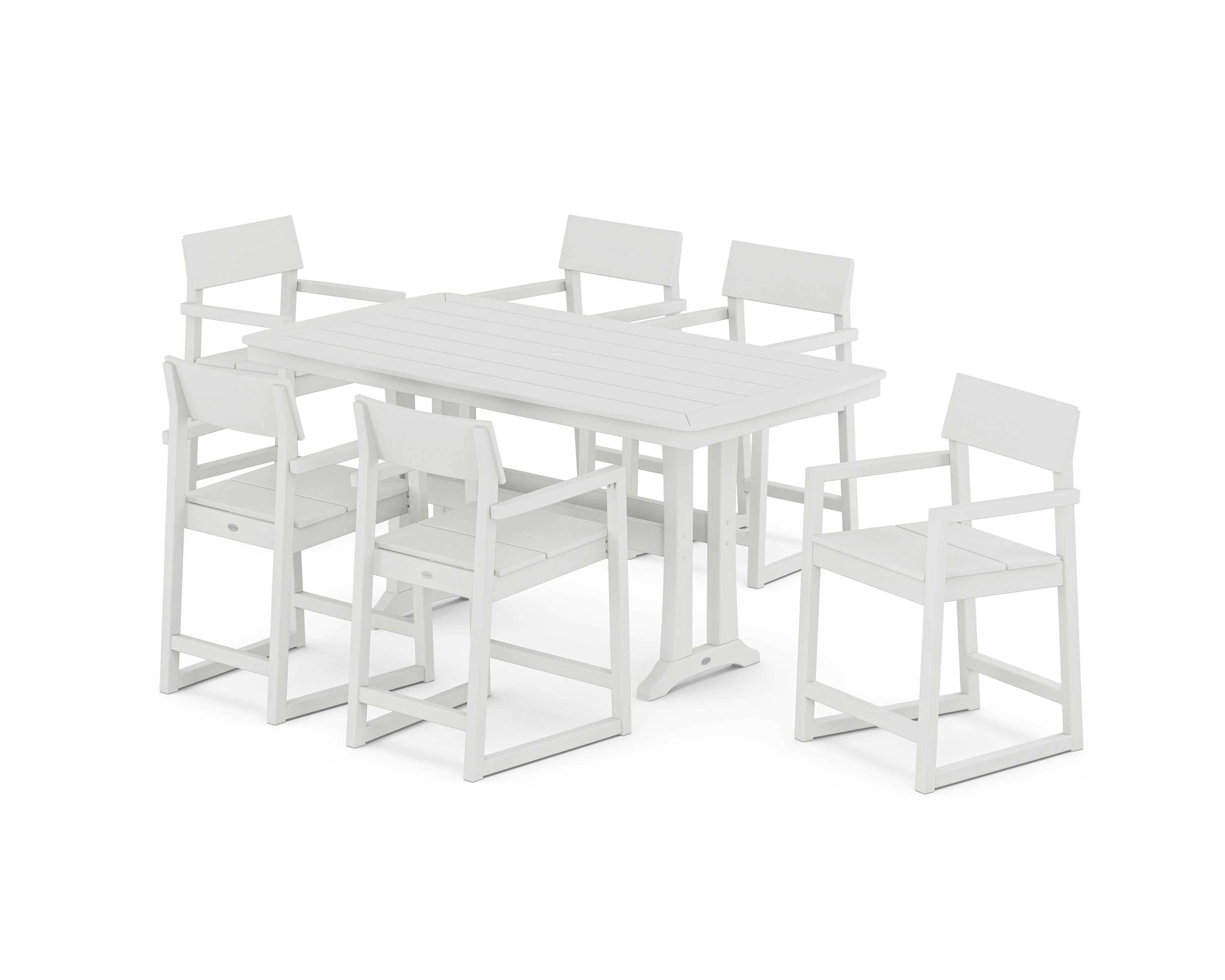 EDGE Arm Chair 7-Piece Counter Set with Trestle Legs in Vintage White