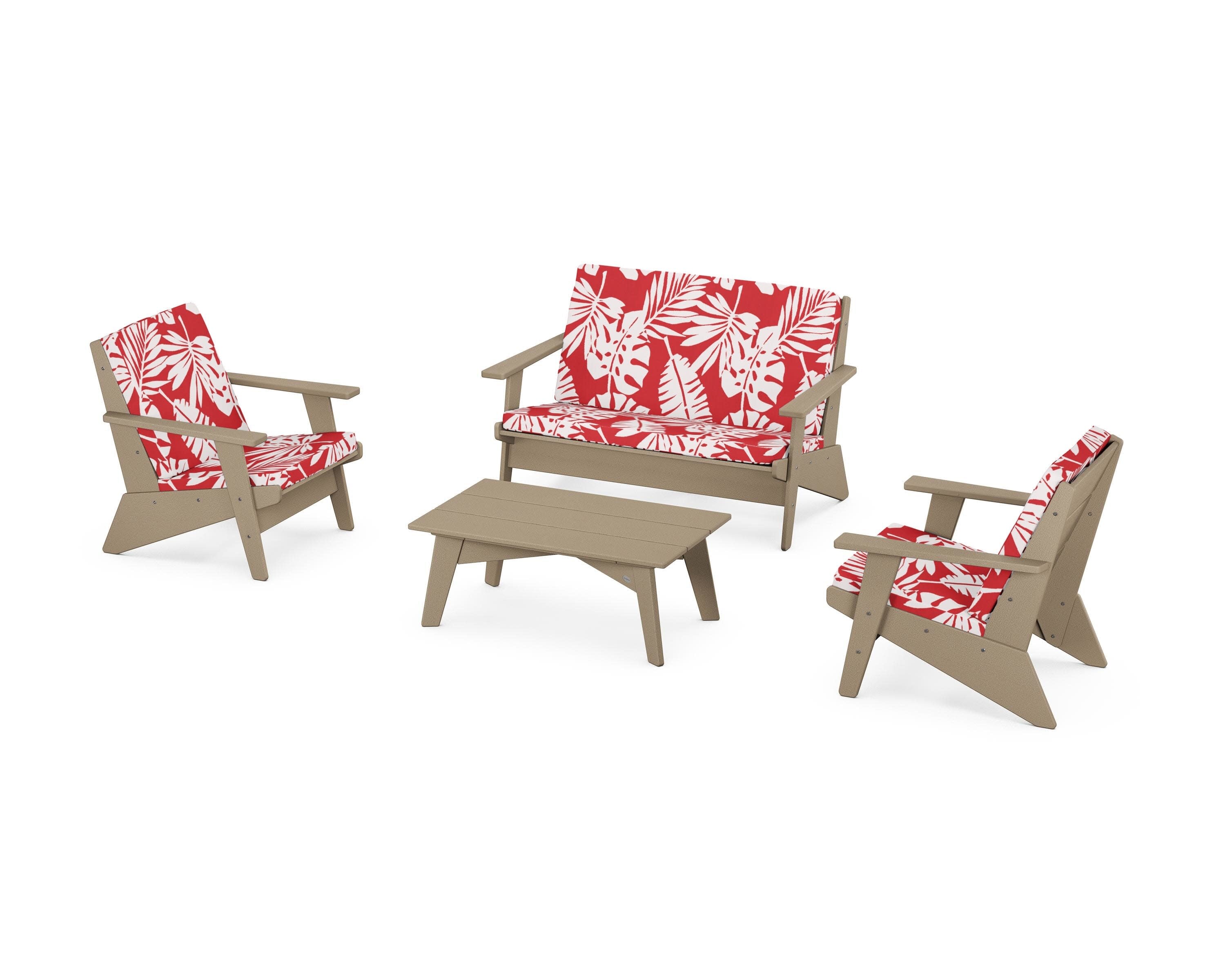 Riviera Modern Lounge 4-Piece Set in Vintage Sahara / Leaf Crimson