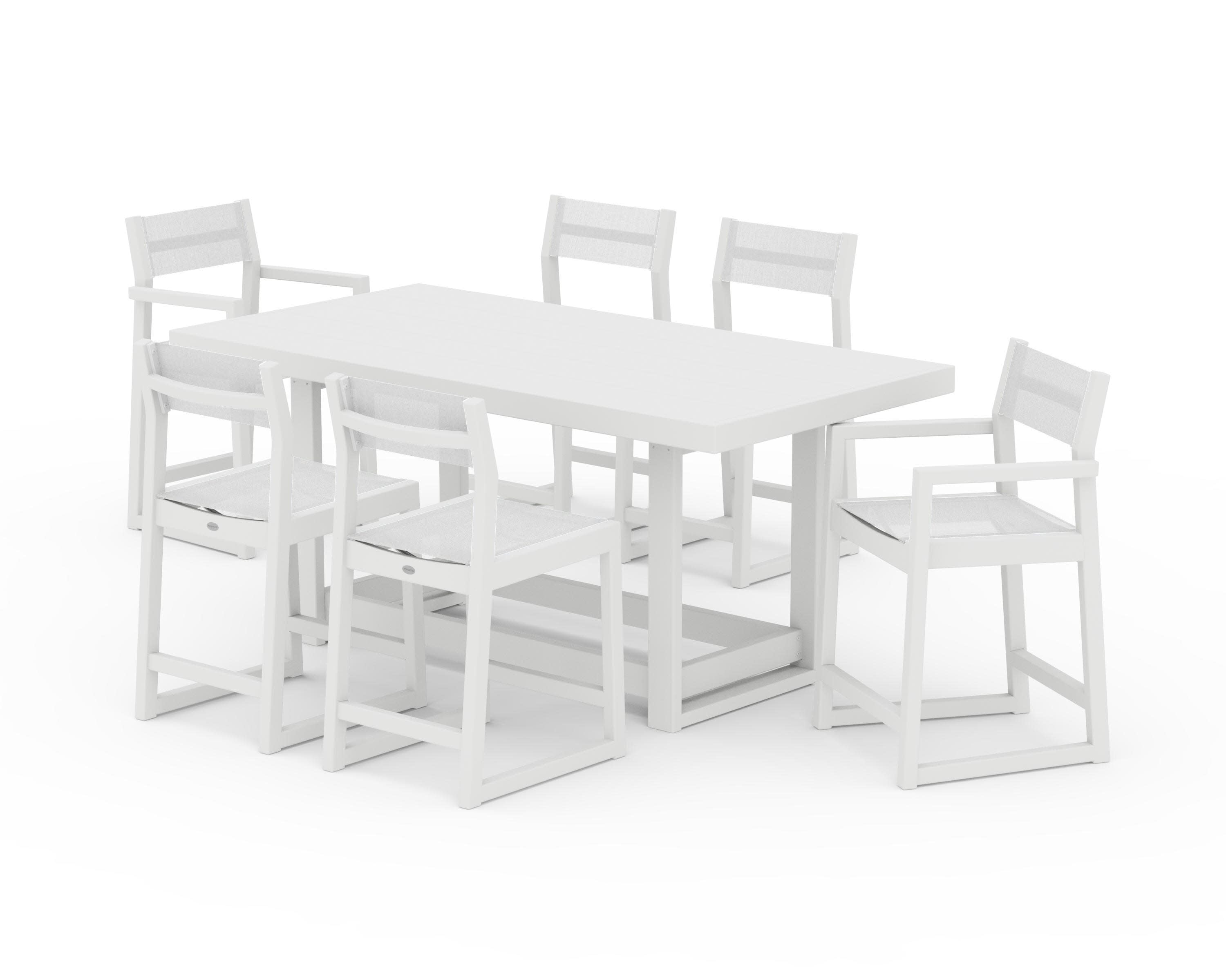 EDGE Sling 7-Piece Counter Table Set in White / White Sling