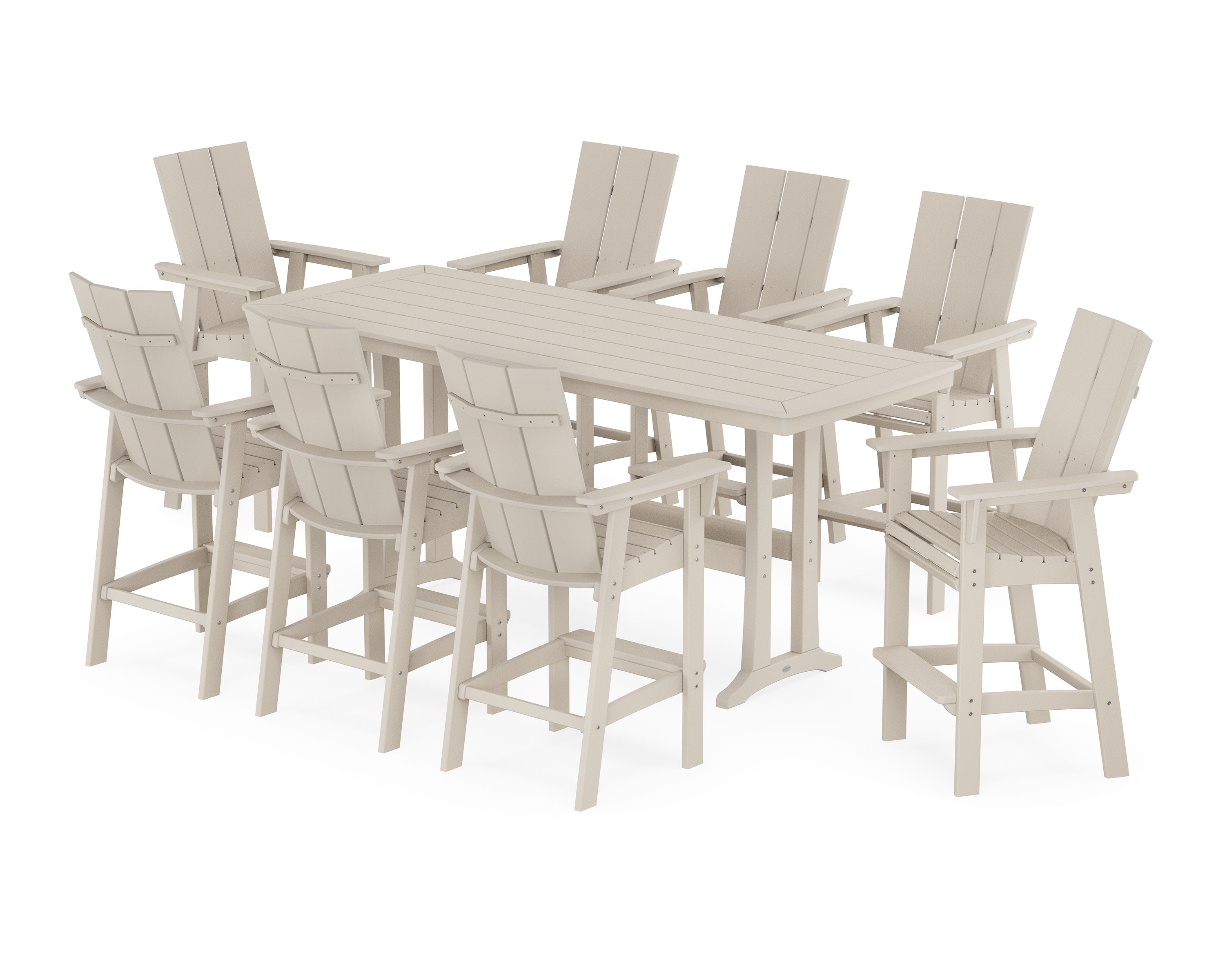 Modern Curveback Adirondack 9-Piece Bar Set with Trestle Legs in Sand