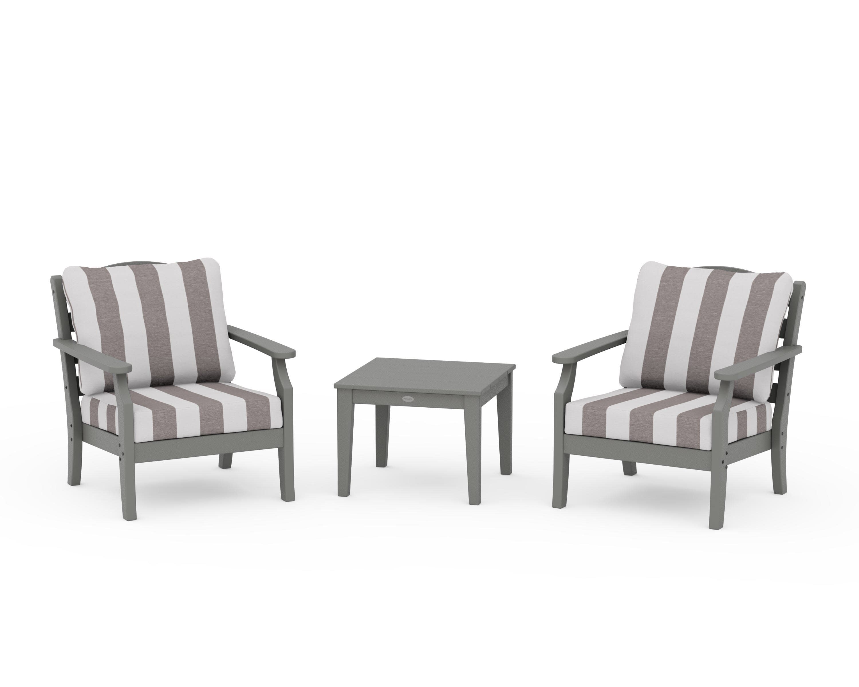 Savannah 3-Piece Deep Seating Set in Slate Grey / Cabana Stripe Grey Mist