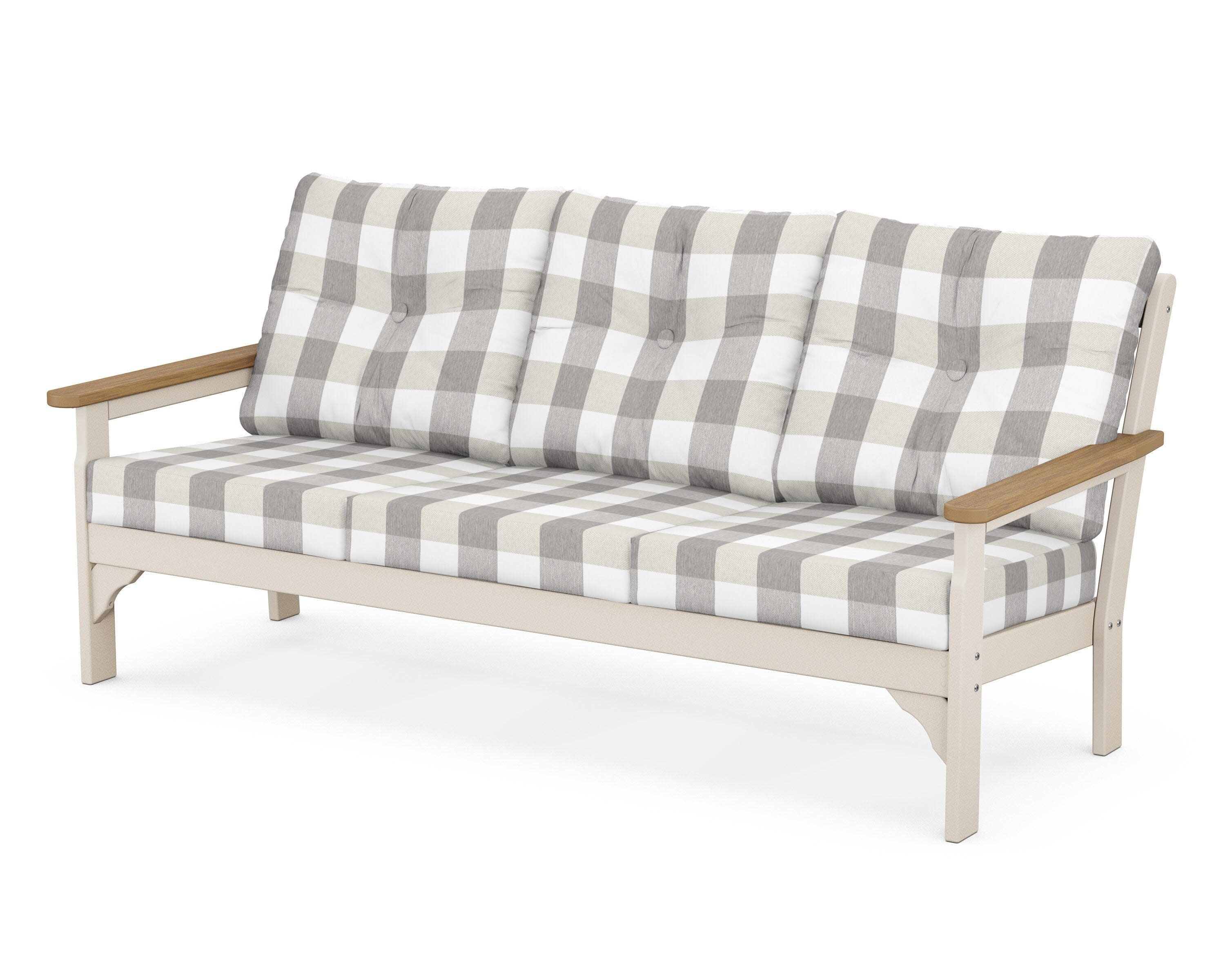 Vineyard Deep Seating Sofa in Sand / Natural / Buffalo Plaid Grey Mist
