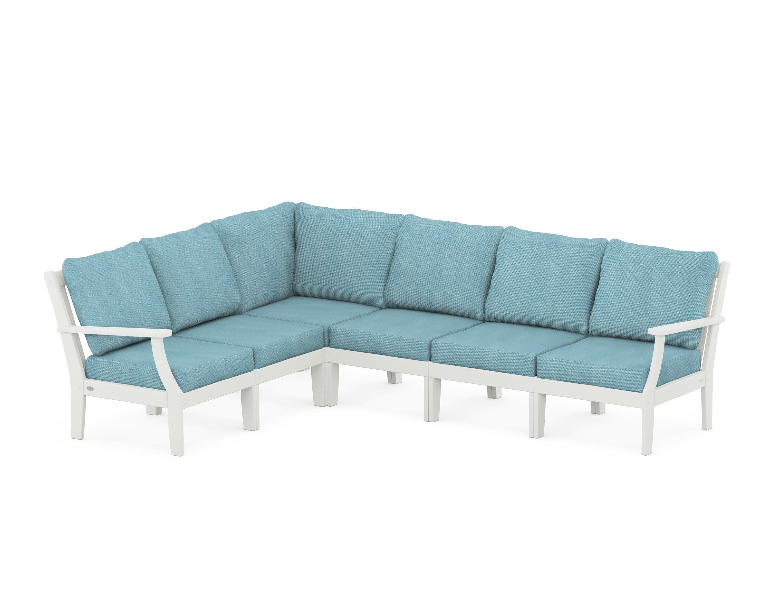Braxton Modular 6-Piece Deep Seating Set in Vintage White / Lattice Sky Blue