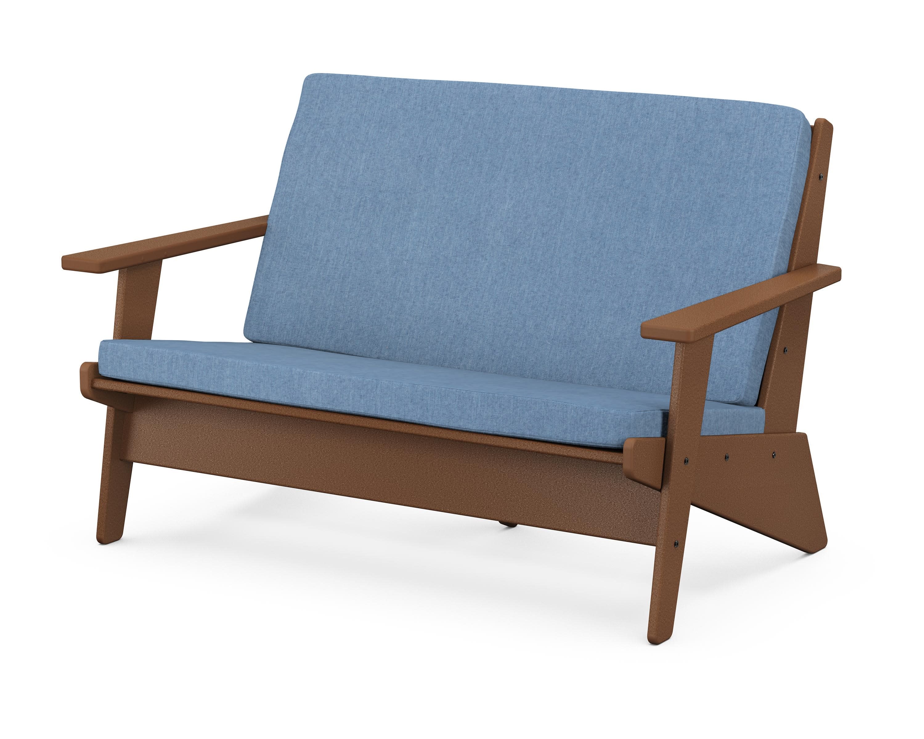 Riviera Modern Lounge Loveseat in Teak / Sky Blue