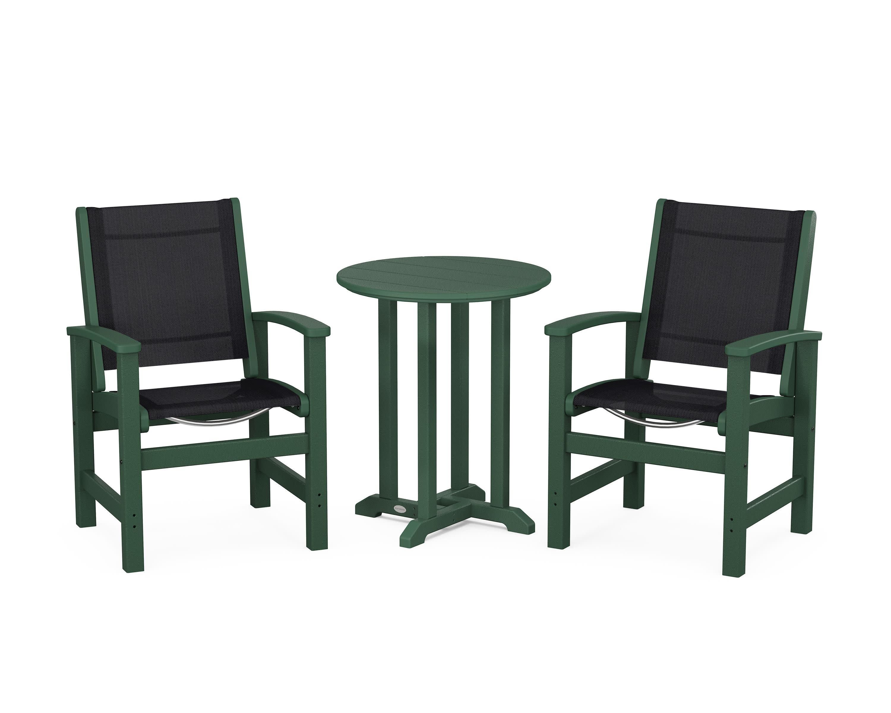 Coastal 3-Piece Round Bistro Dining Set in Green / Black Sling