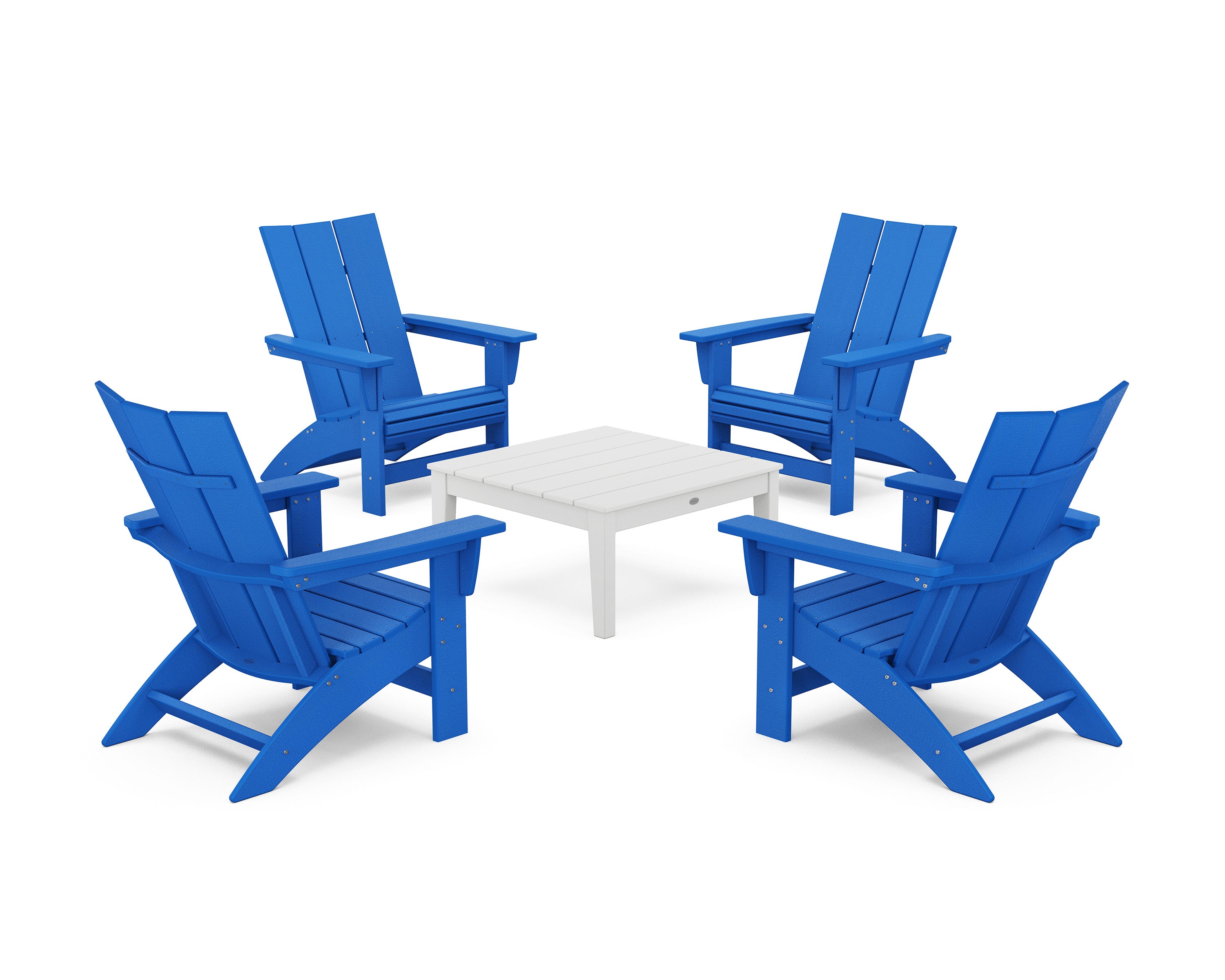 5-Piece Modern Grand Adirondack Chair Conversation Group in Pacific Blue / White