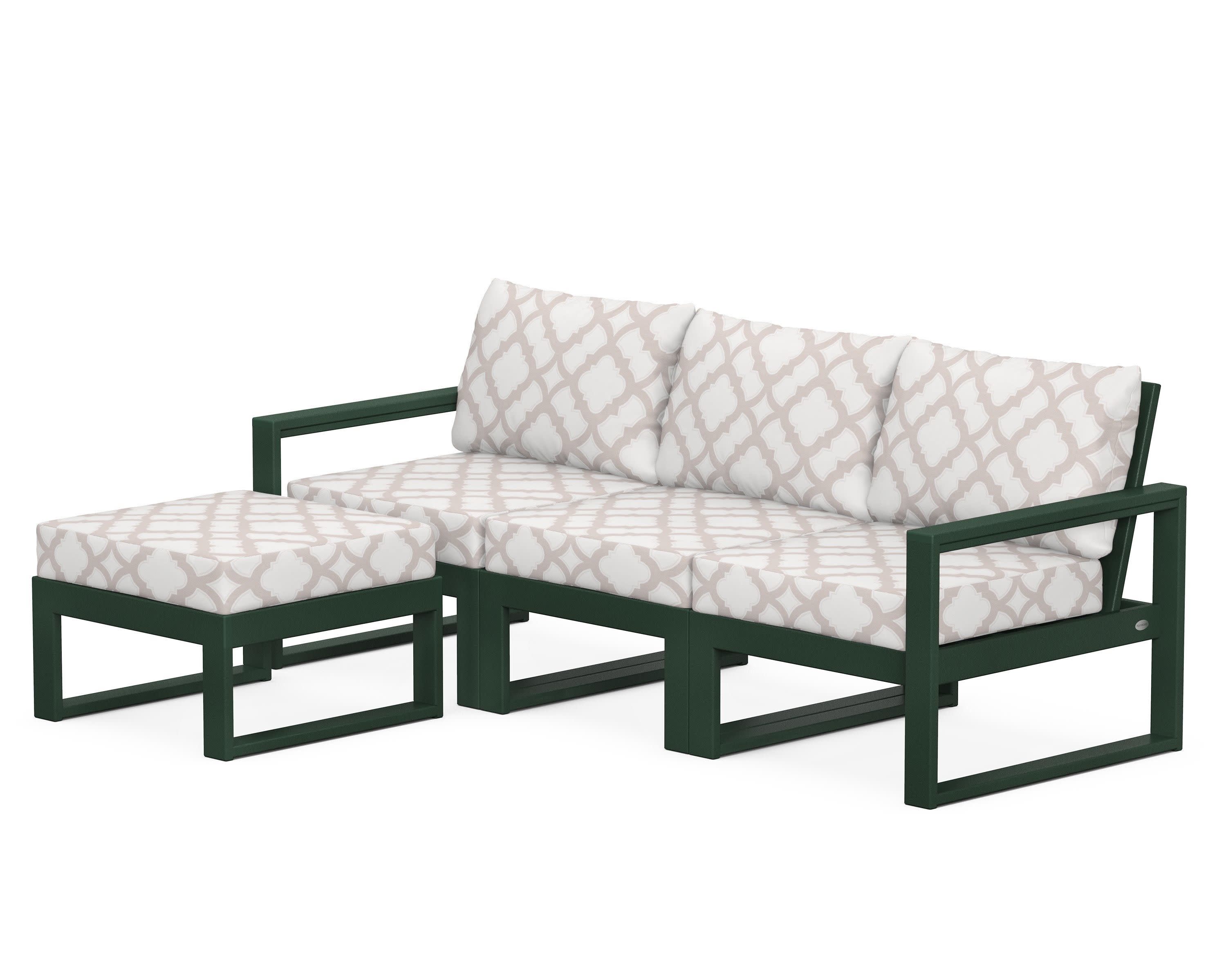 EDGE 4-Piece Modular Deep Seating Set with Ottoman in Green / Trellis Dune Burlap