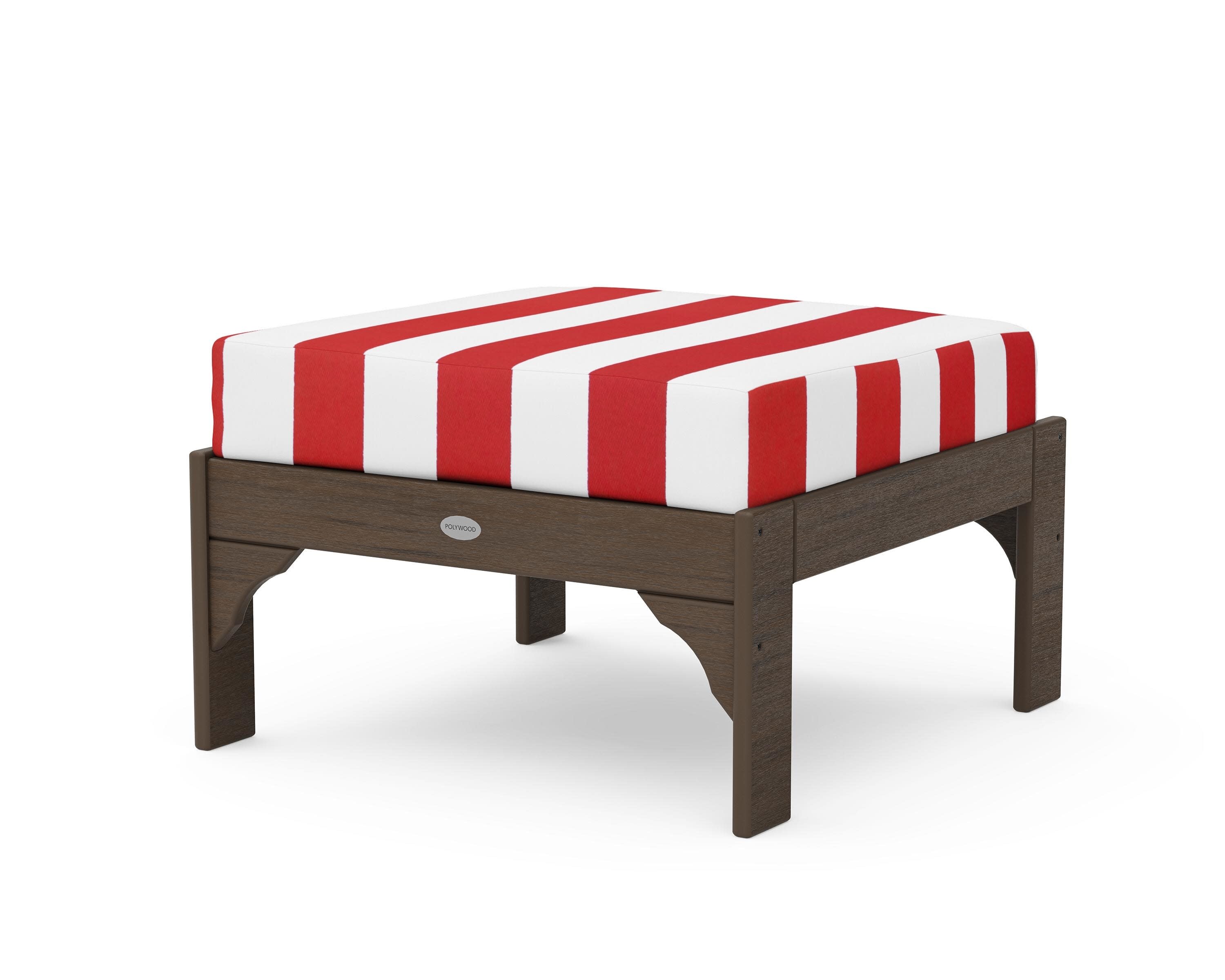 Vineyard Deep Seating Ottoman in Kona / Cabana Stripe Crimson
