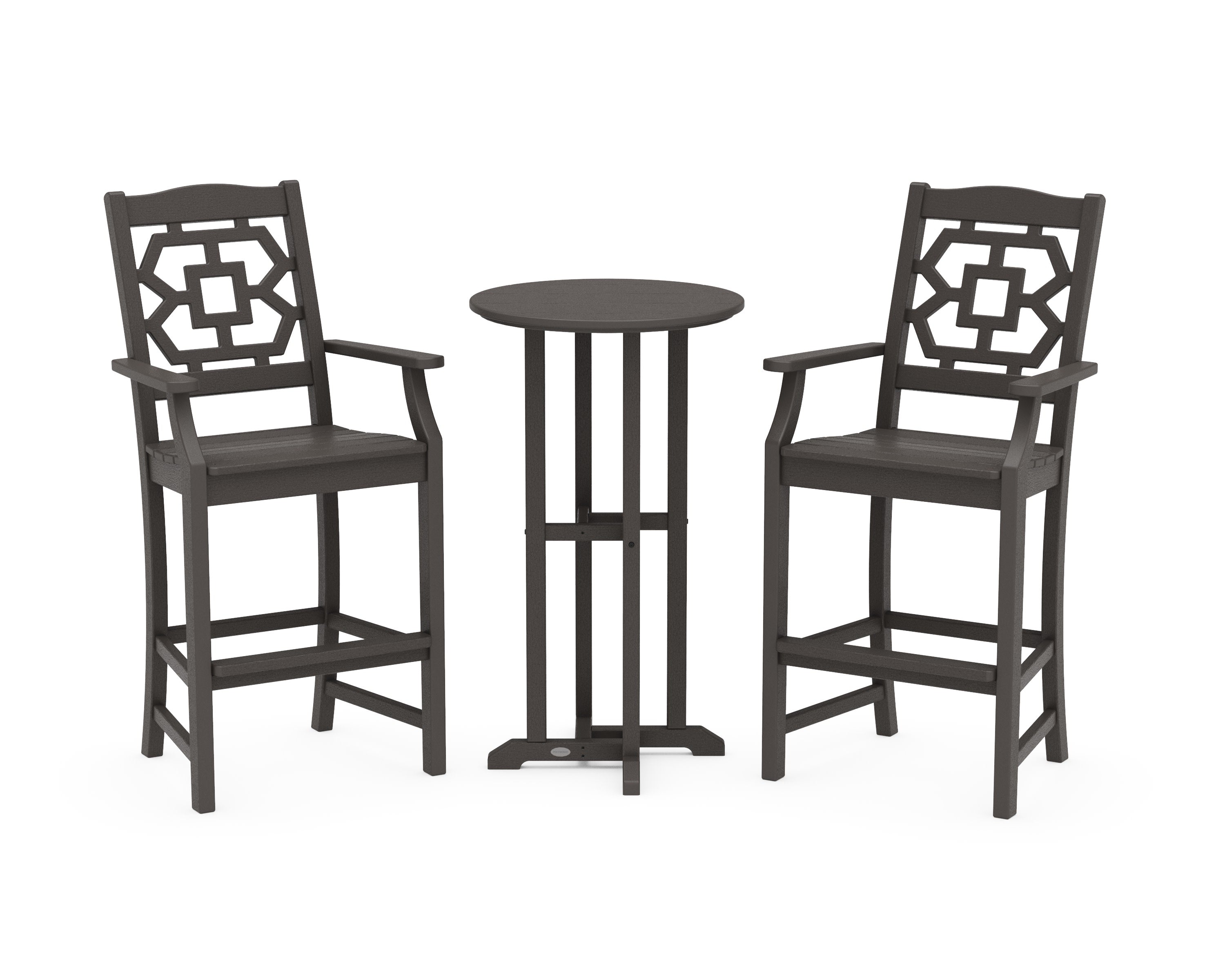 Chinoiserie 3-Piece Farmhouse Bar Set in Vintage Coffee