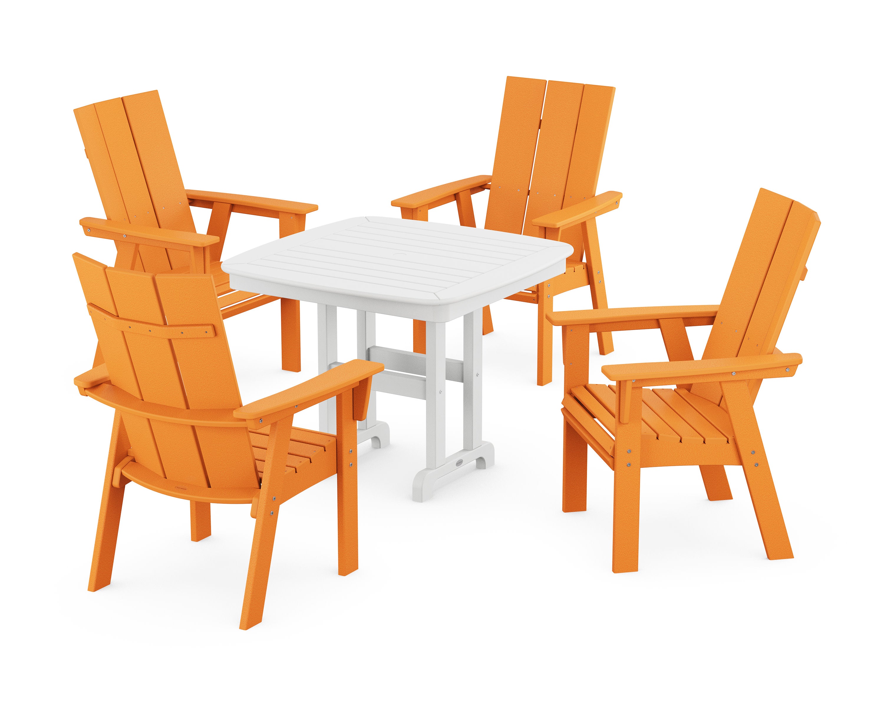 Modern Curveback Adirondack 5-Piece Dining Set in Tangerine / White