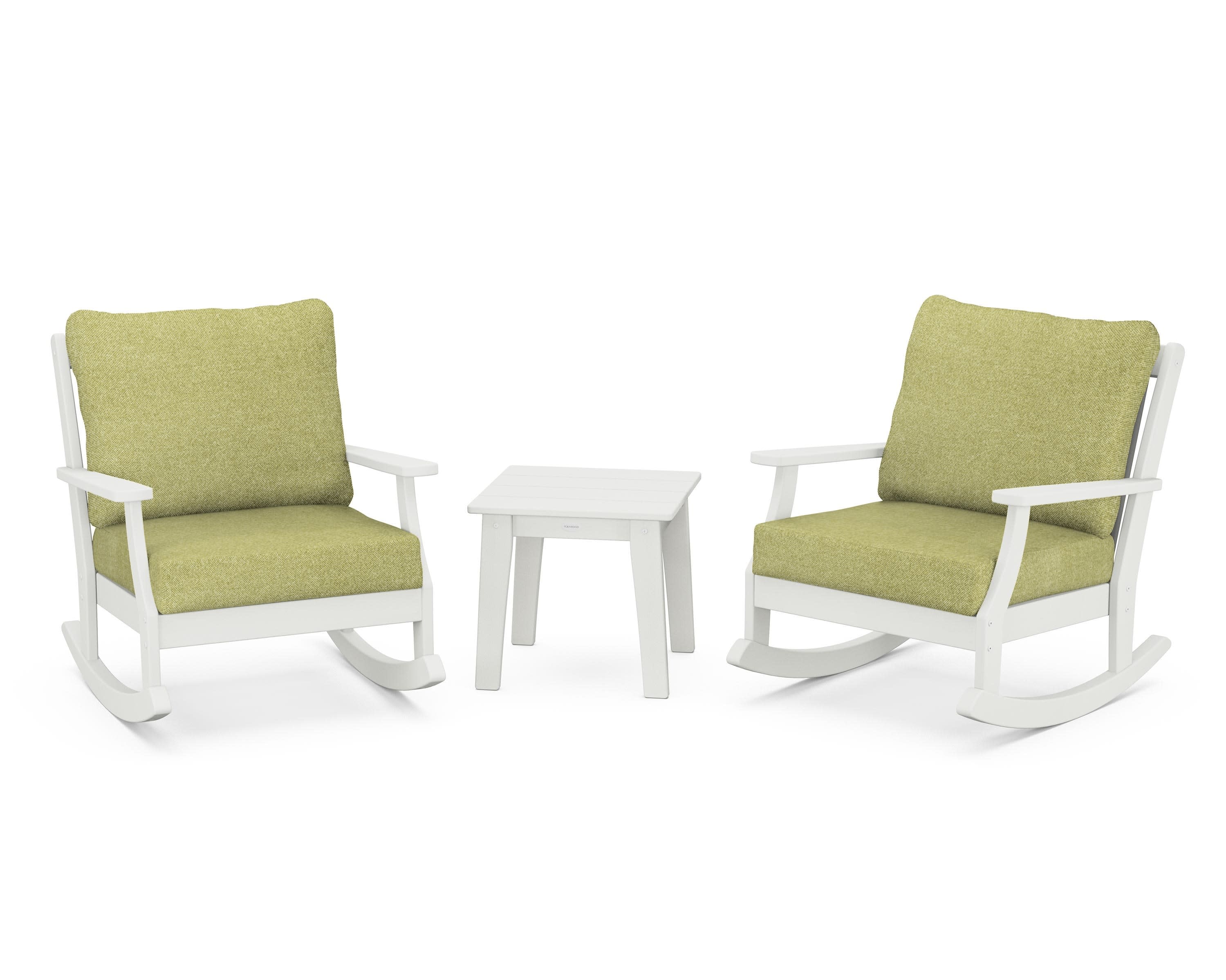 Braxton 3-Piece Deep Seating Rocker Set in Vintage White / Chartreuse Boucle