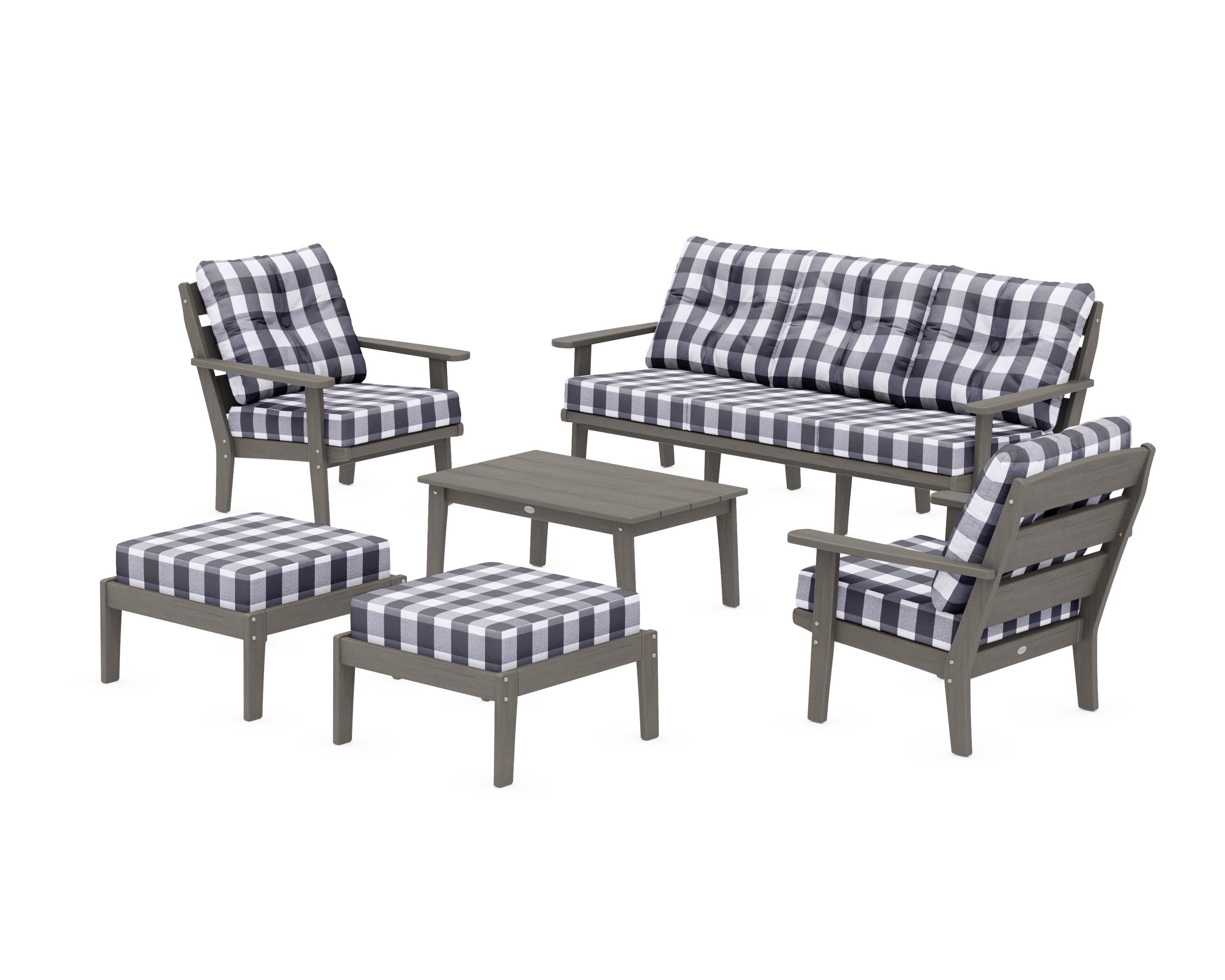 Lakeside 6-Piece Lounge Sofa Set in Driftwood / Buffalo Plaid Navy