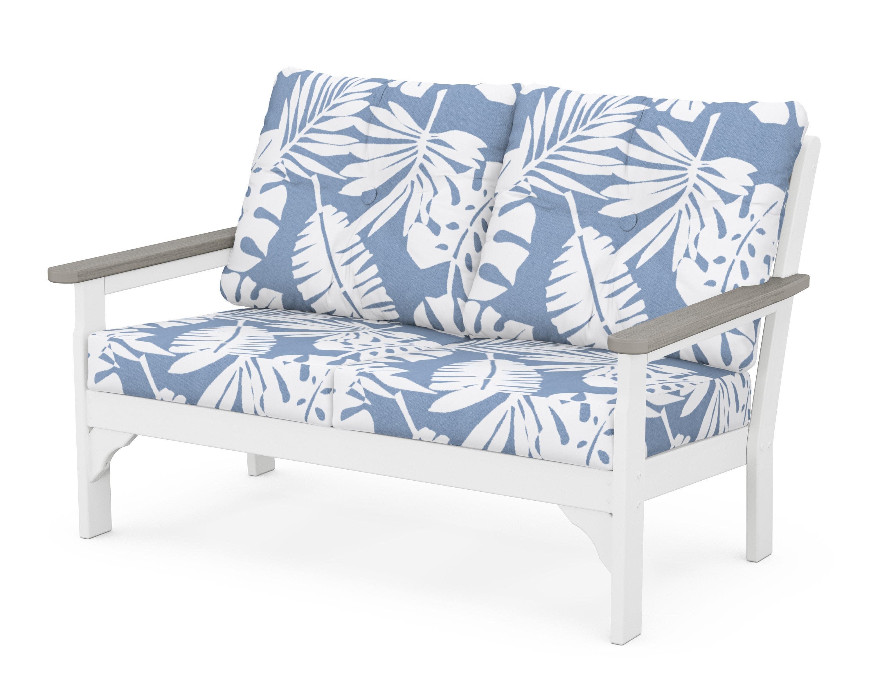 Vineyard Deep Seating Loveseat in White / Driftwood / Leaf Sky Blue