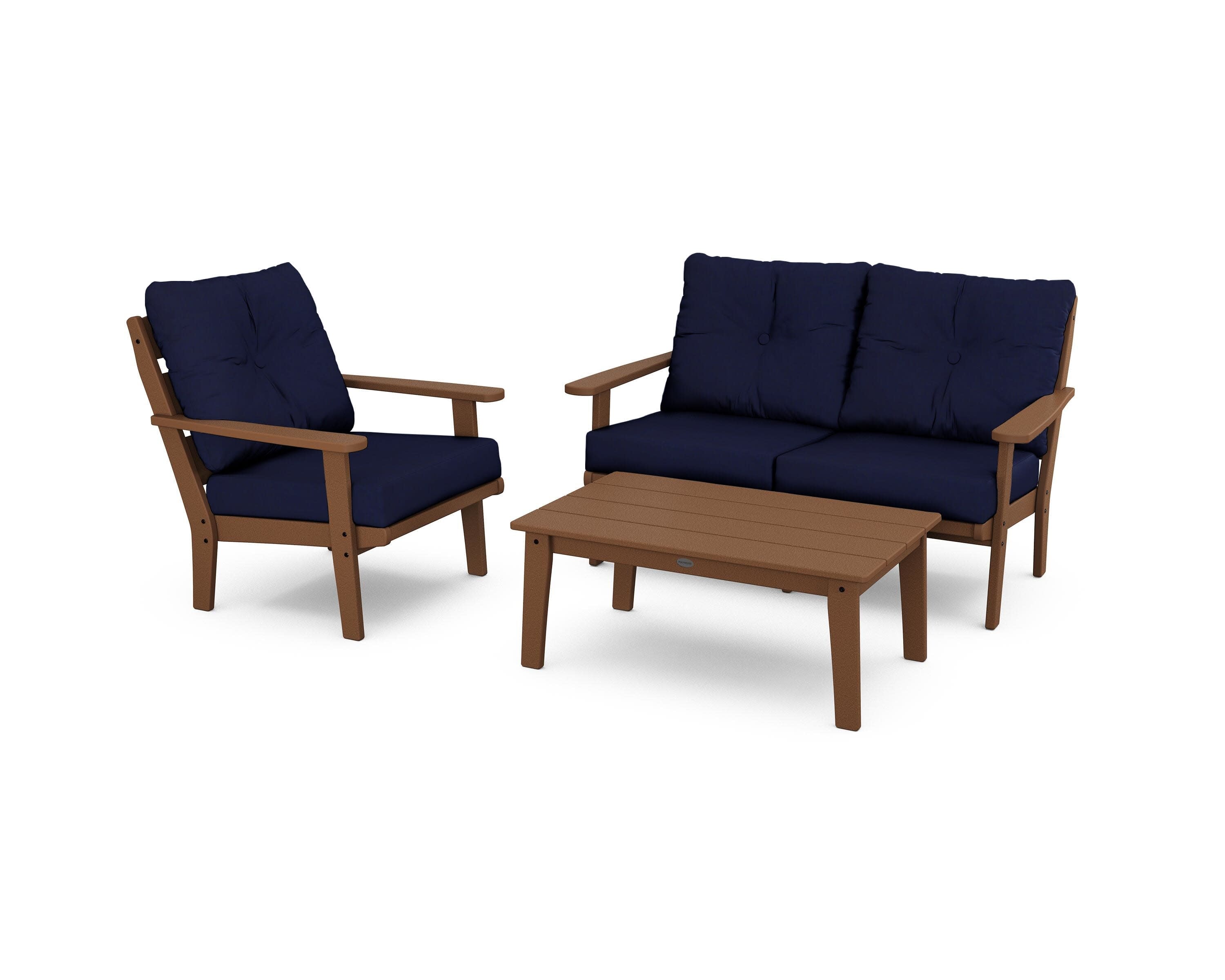 Lakeside 3-Piece Deep Seating Set in Teak / Navy