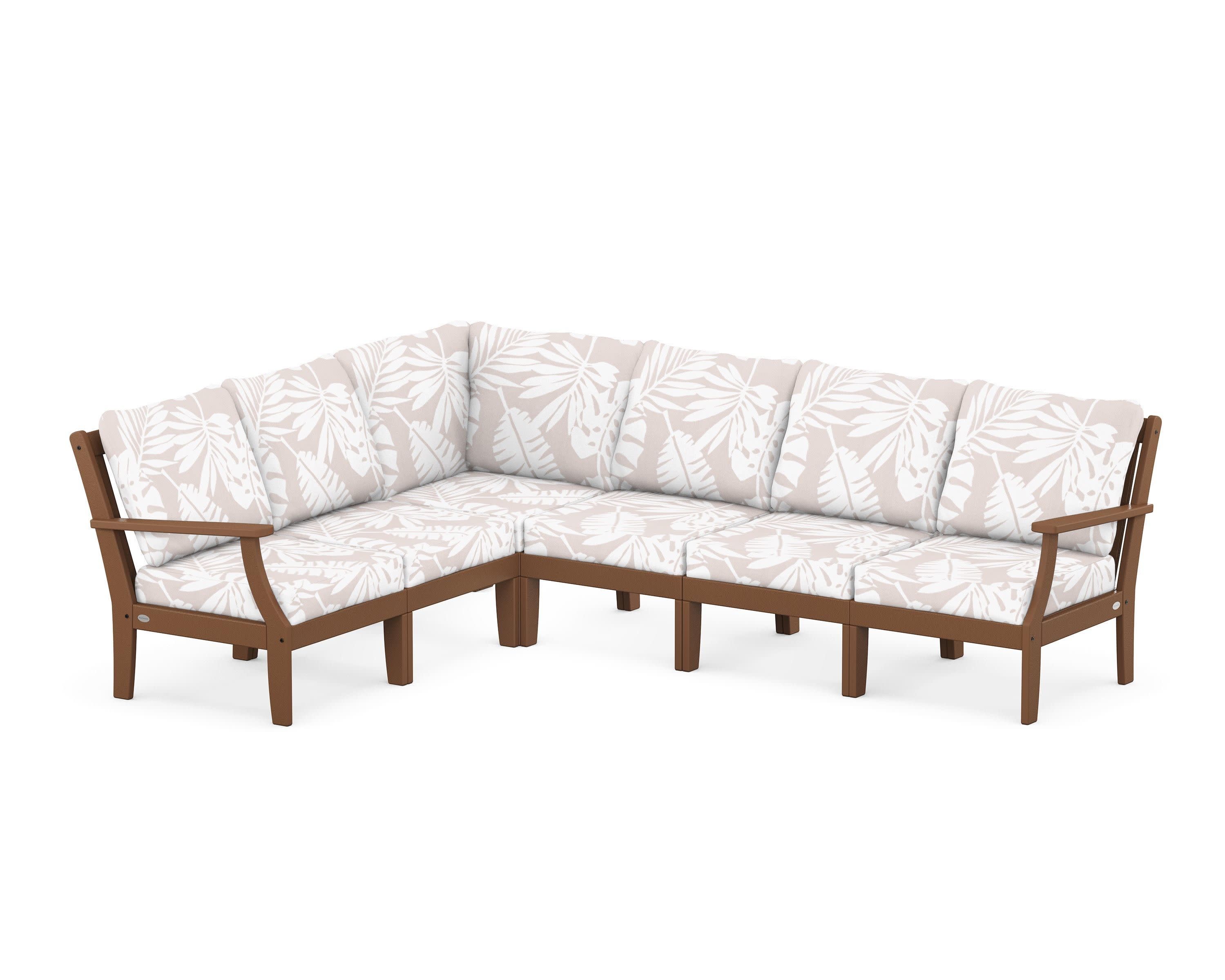Braxton Modular 6-Piece Deep Seating Set in Teak / Leaf Dune Burlap